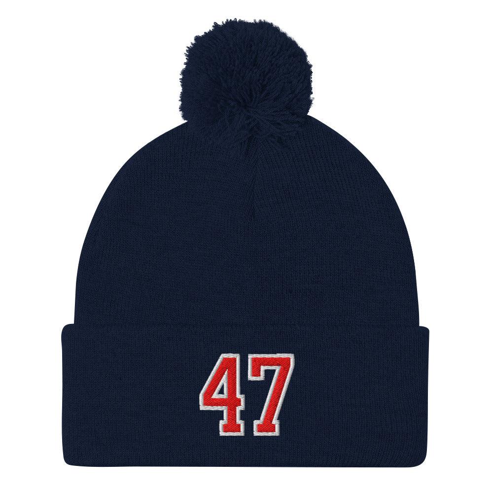 Donald Trump 47 Knit Pom Pom Beanie Navy Beanies Capital Crowns Conservative LADs