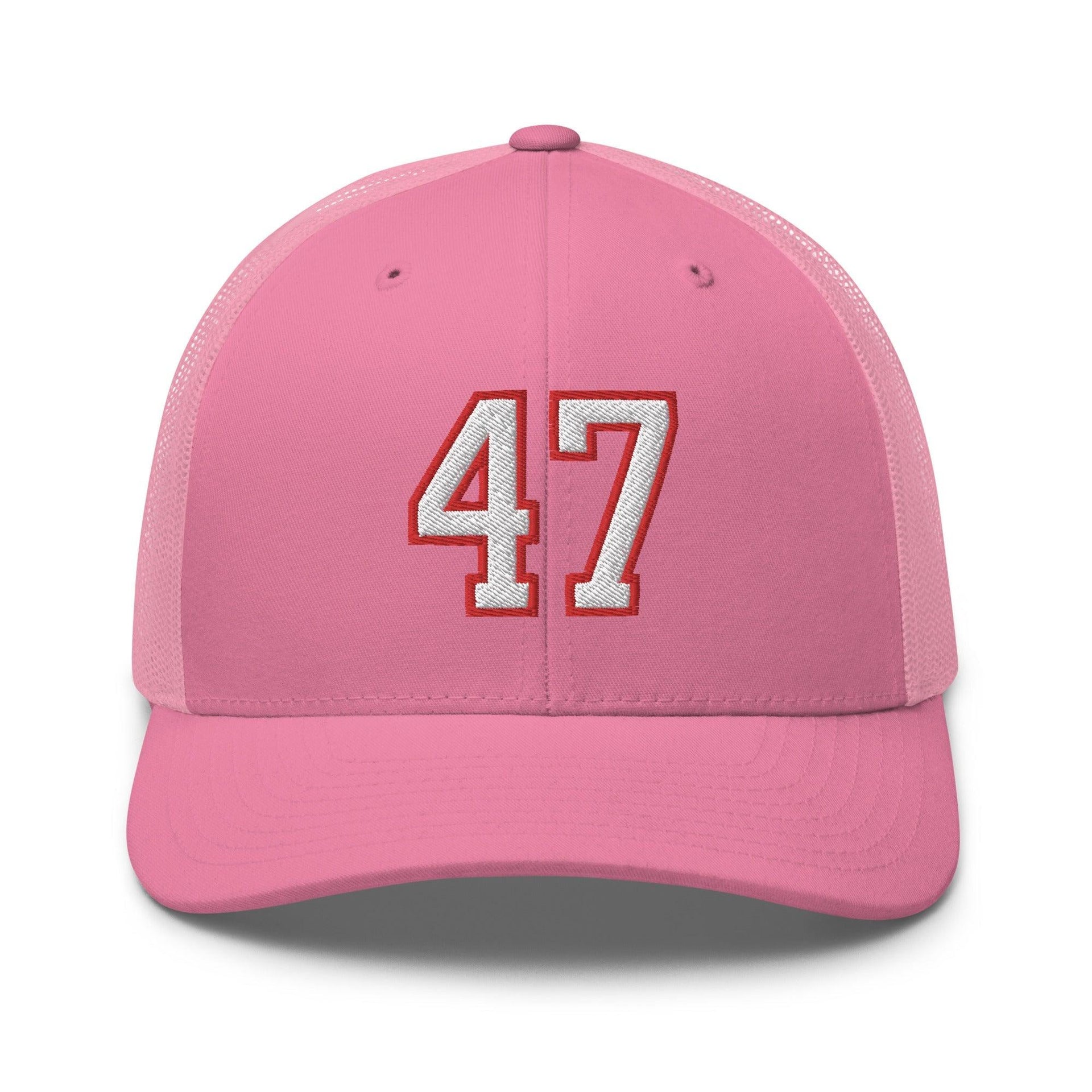 Donald Trump 47 Retro Trucker Hat Pink Capital Crowns Conservative LADs Trucker Hats