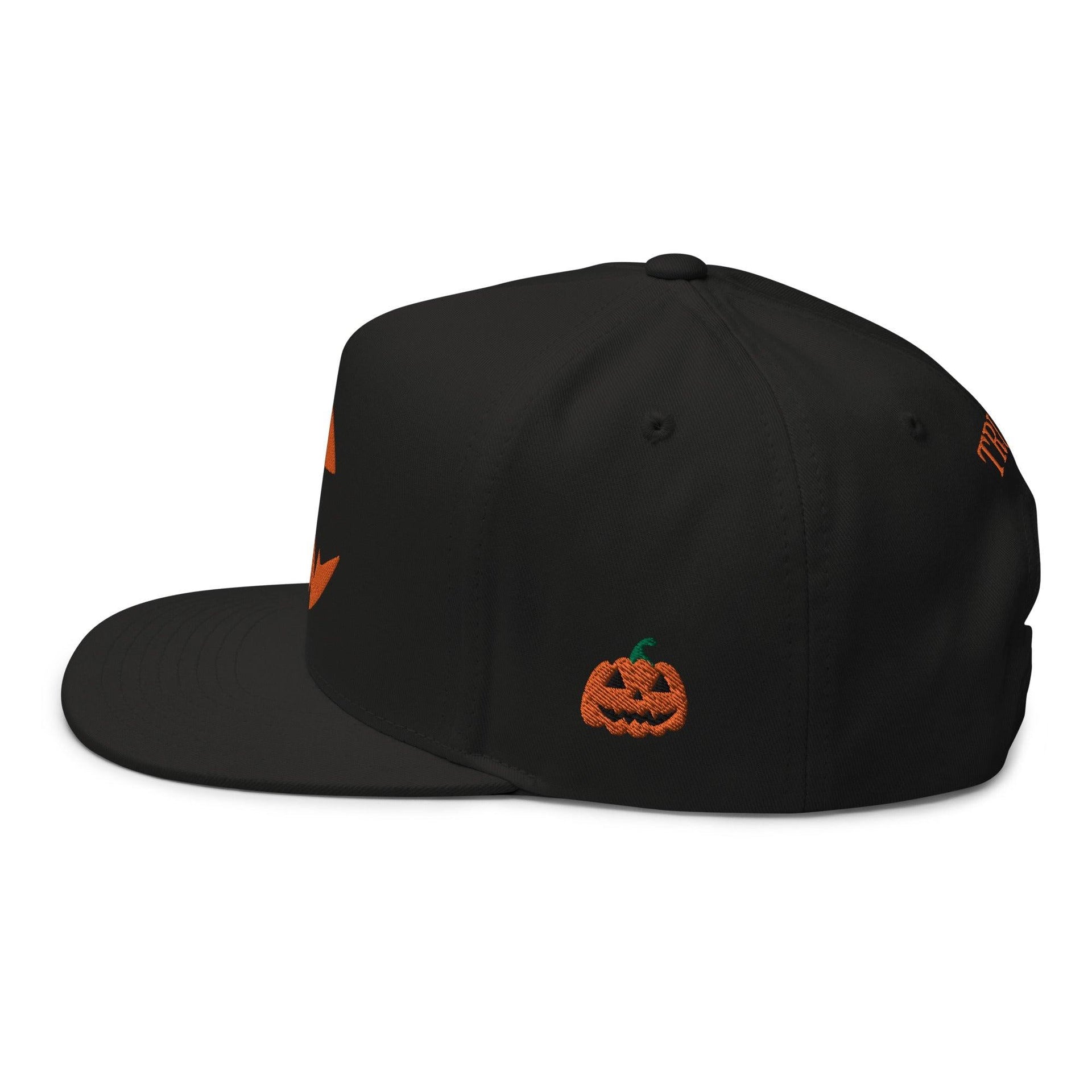 Donald Trump Jack-O'-Lantern Halloween Flat Bill Brim 5 Panel Snapback Hat Black Capital Crowns Conservative Halloween LADs Snapback Hats Trump Halloween