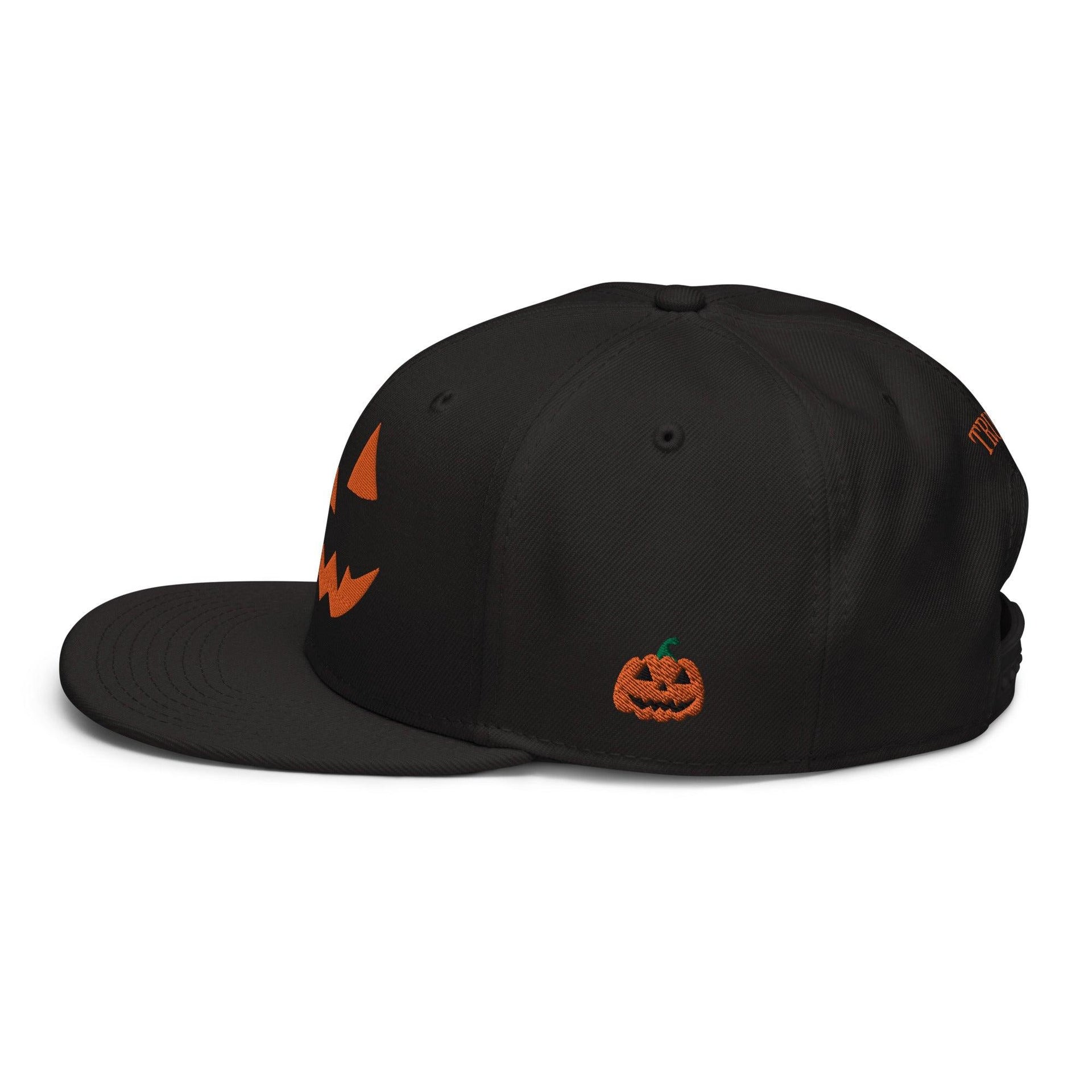 Donald Trump Jack-O'-Lantern Halloween Flat Bill Brim High Crown Snapback Hat Black Capital Crowns Conservative Halloween LADs Orange / Black / Black Snapback Hats Trump Halloween