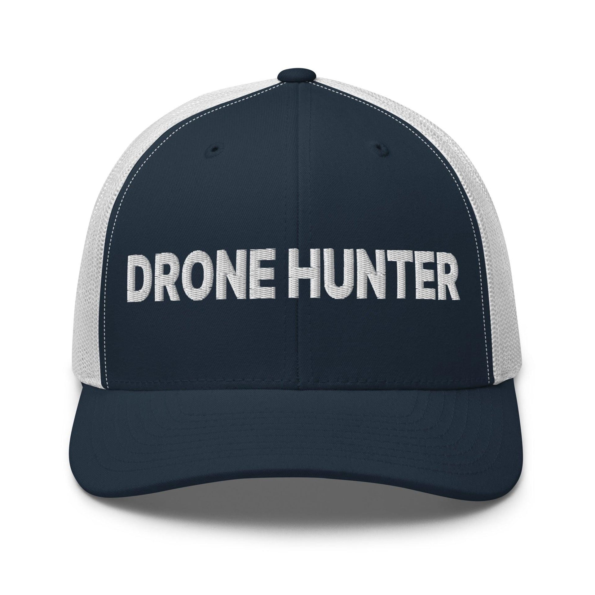 Drone Hunter Embroidered Mesh Trucker Hat Navy White Capital Crowns Funny Trucker Hats