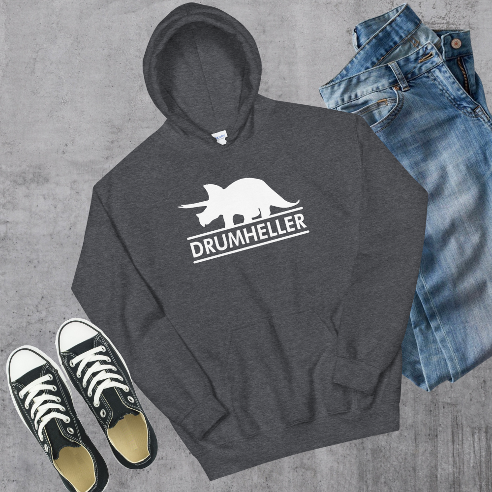 Drumheller Triceratops Hoodie Dark Heather Alberta Canadian City Apparel