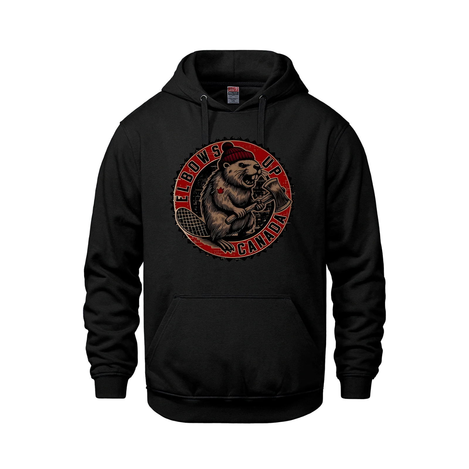 Elbows Up Canada Pullover Hoodie – Featuring the Mighty Beaver! Black Beaver Canada Canada Is Already Great Elbows Up Make Canada Great Again