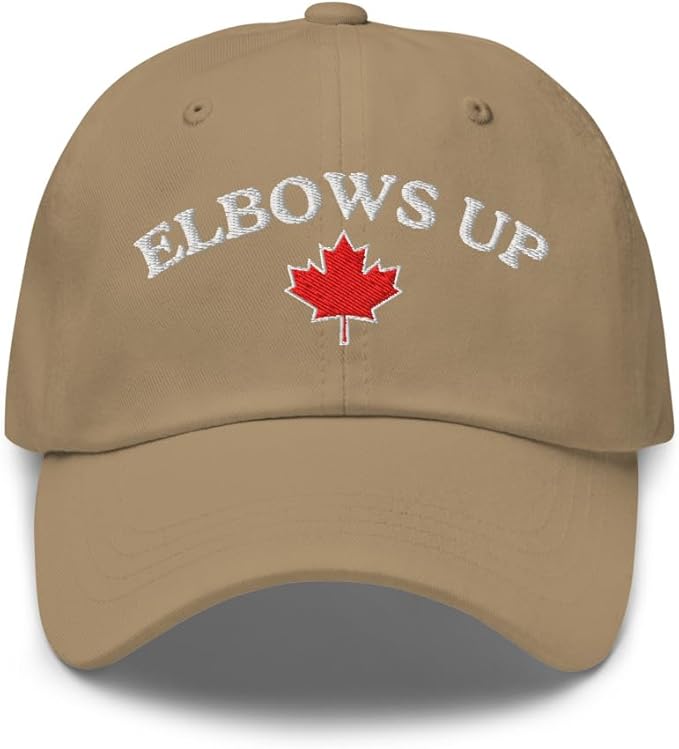 Elbows Up Canada Snapback Hat Beige Canada elbows up