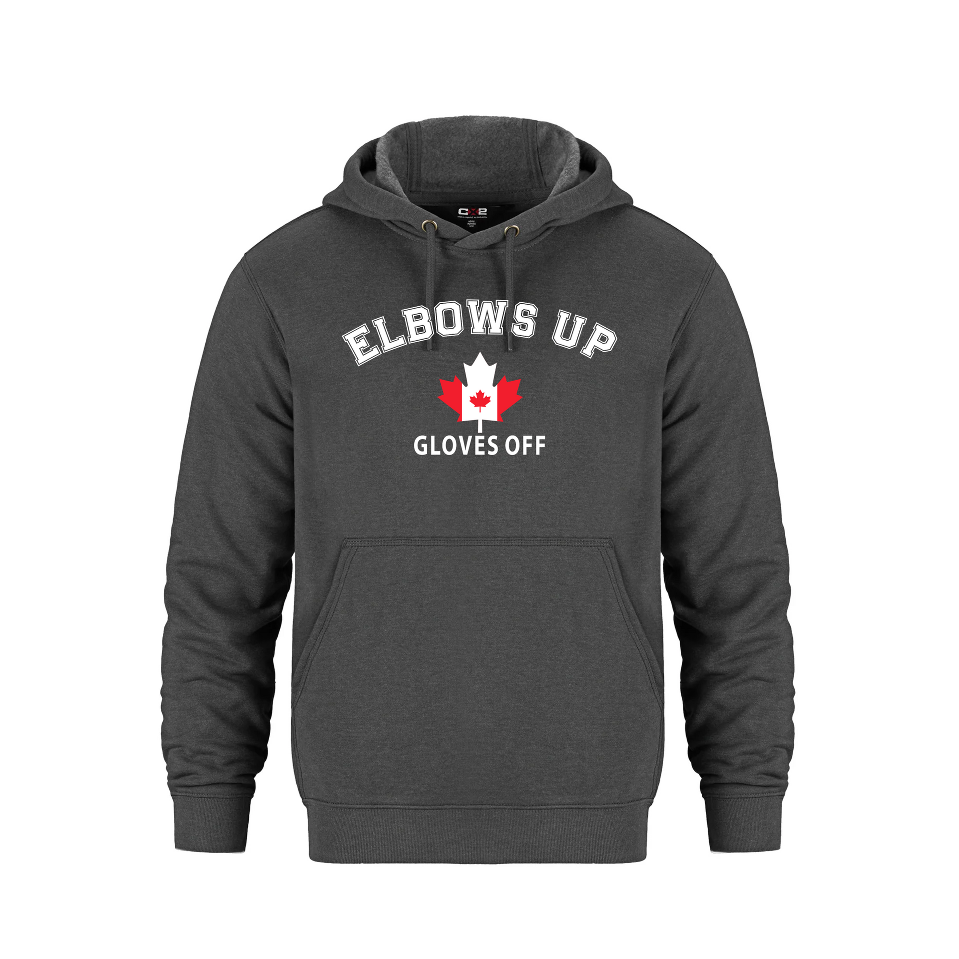 Elbows Up. Gloves Off. | 440GSM Heavyweight Canadian Hoodie – Water-Repellent Fleece Gray Elbows Up Gloves Off