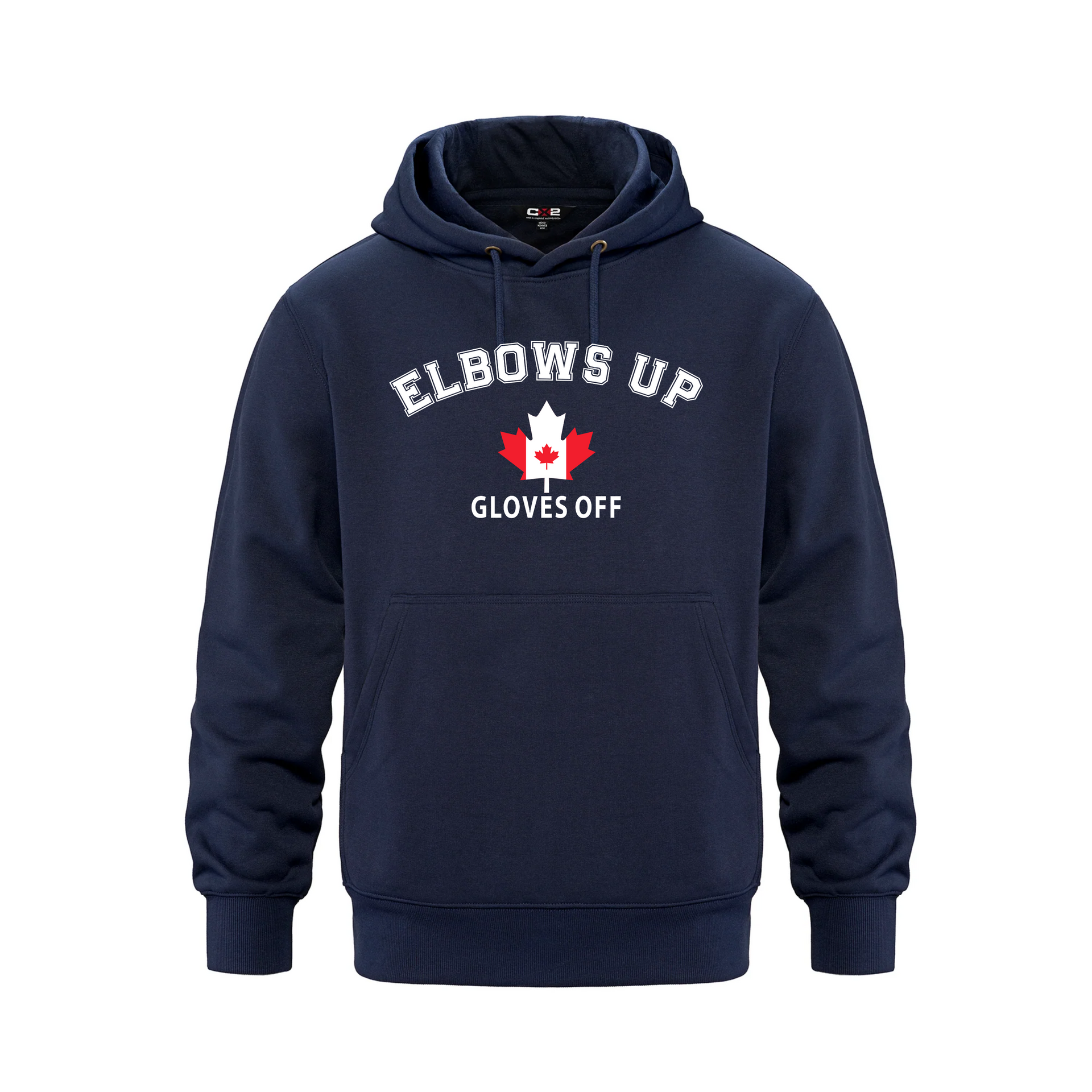 Elbows Up. Gloves Off. | 440GSM Heavyweight Canadian Hoodie – Water-Repellent Fleece Navy Elbows Up Gloves Off