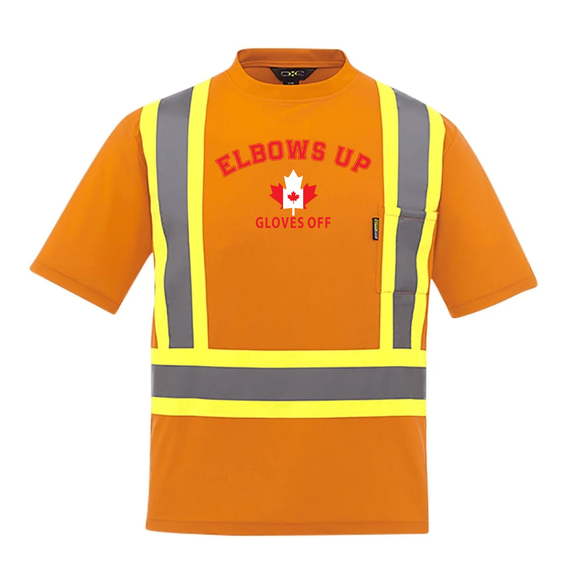 Elbows Up. Gloves Off. | Hi-Vis Safety Work Shirt – CSA Compliant, Wicking Mesh Orange Canada Canada Is Already Great CX2 Hi-Vis Elbows Up Hi-Vis Make Canada Great Again
