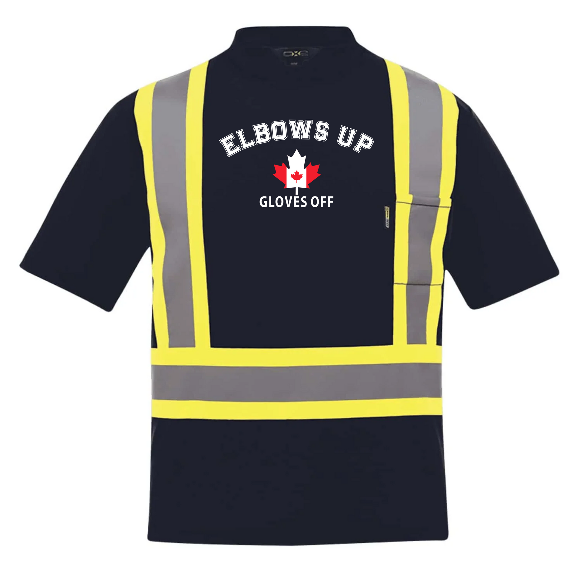 Elbows Up. Gloves Off. | Hi-Vis Safety Work Shirt – CSA Compliant, Wicking Mesh Navy Canada Canada Is Already Great CX2 Hi-Vis Elbows Up Hi-Vis Make Canada Great Again