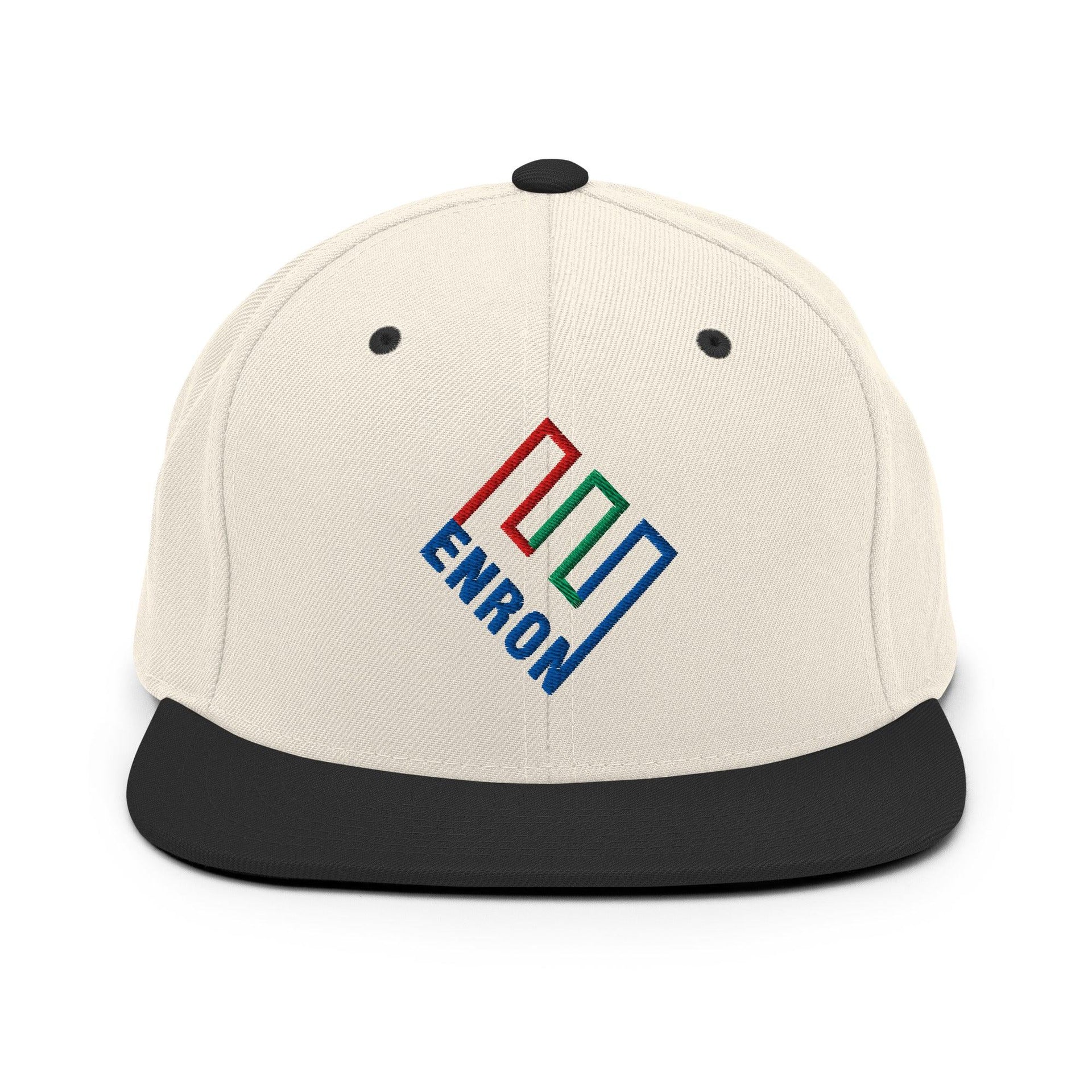 Enron Embroidered Flat Bill Brim Snapback Hat Natural Black Capital Crowns Funny Snapback Hats