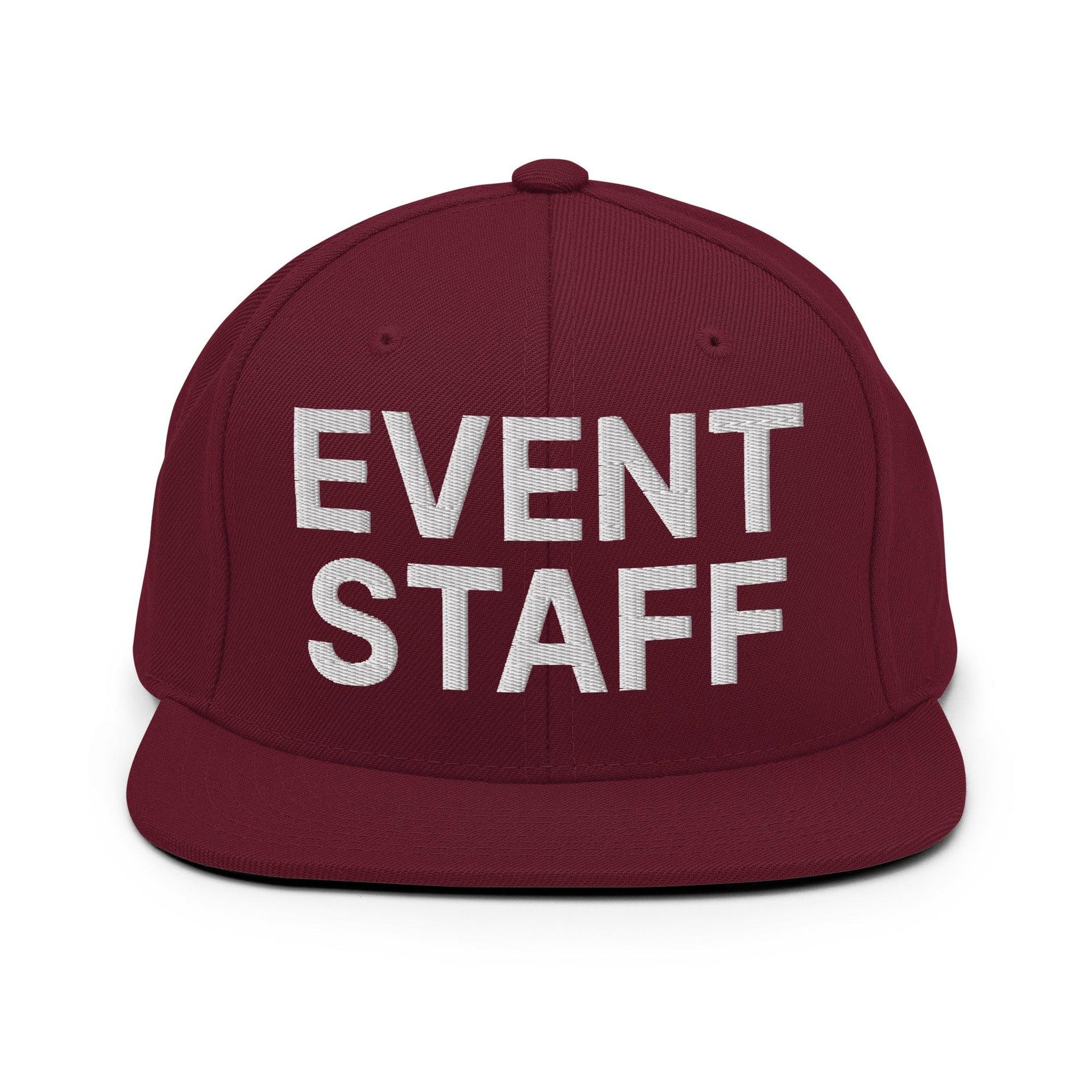 Event Staff Uniform Work Embroidered Flat Bill Brim Snapback Hat Maroon Capital Crowns Snapback Hats Work