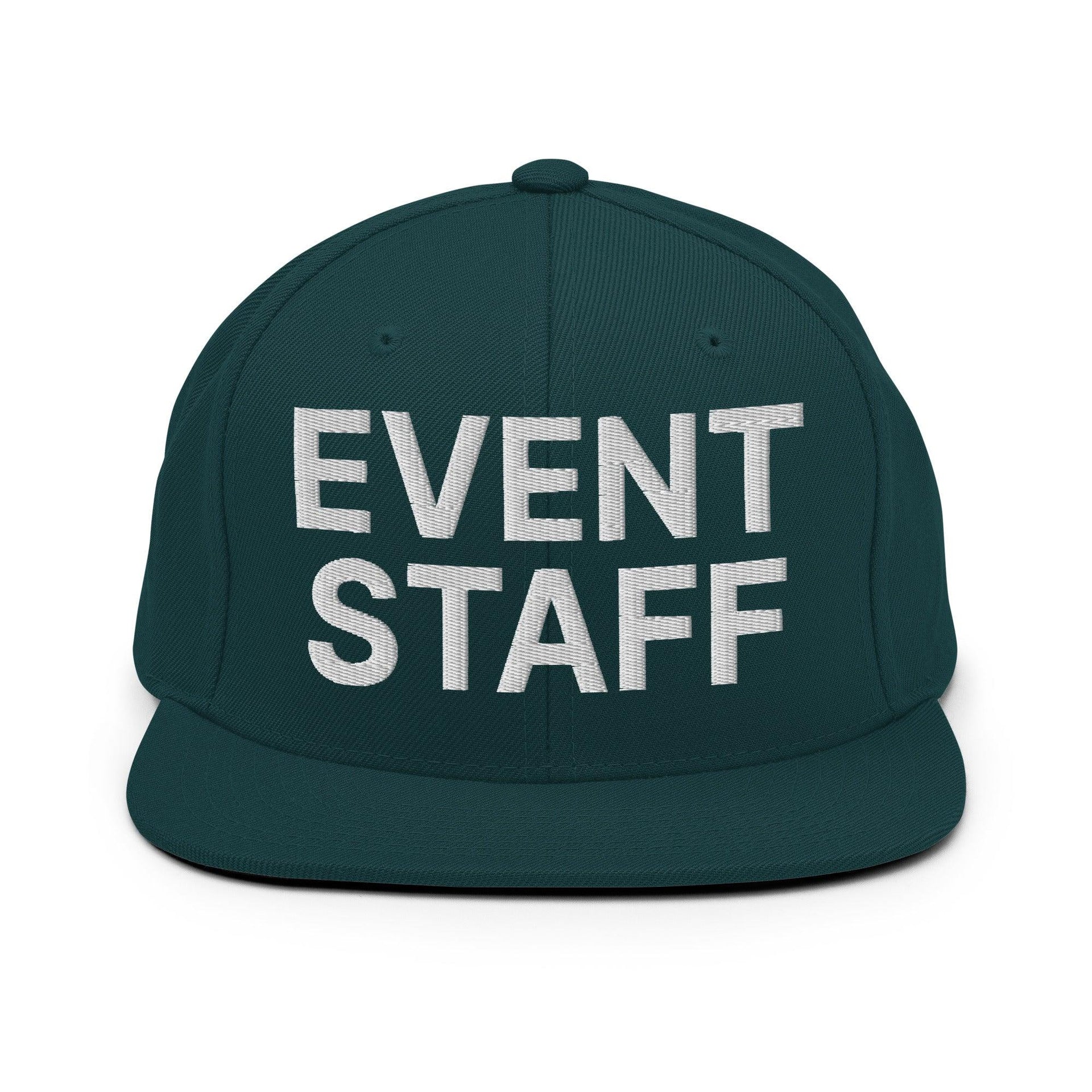 Event Staff Uniform Work Embroidered Flat Bill Brim Snapback Hat Spruce Capital Crowns Snapback Hats Work