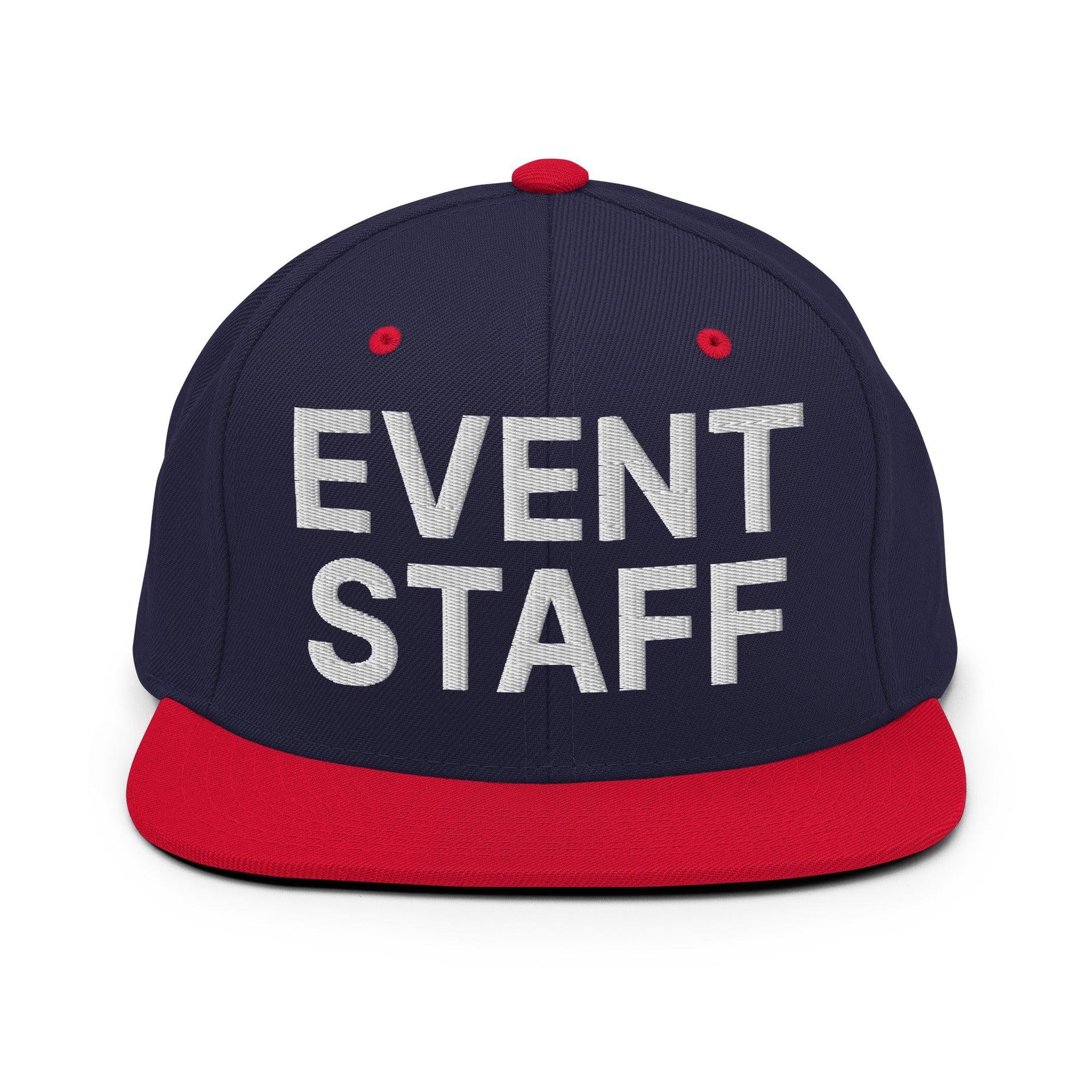 Event Staff Uniform Work Embroidered Flat Bill Brim Snapback Hat Navy Red Capital Crowns Snapback Hats Work