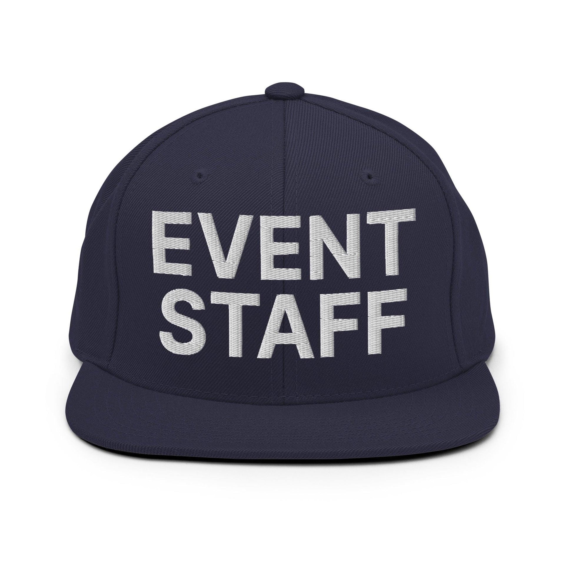 Event Staff Uniform Work Embroidered Flat Bill Brim Snapback Hat Navy Capital Crowns Snapback Hats Work