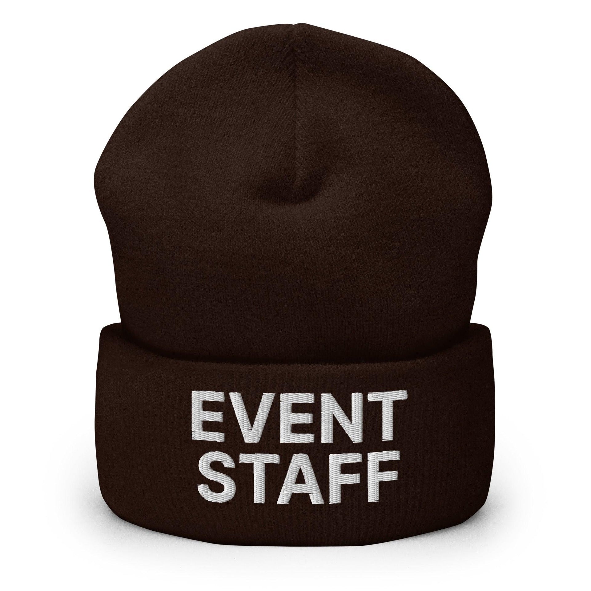 Event Staff Uniform Work Embroidered Knit Cuffed Beanie Brown Beanies Capital Crowns Work