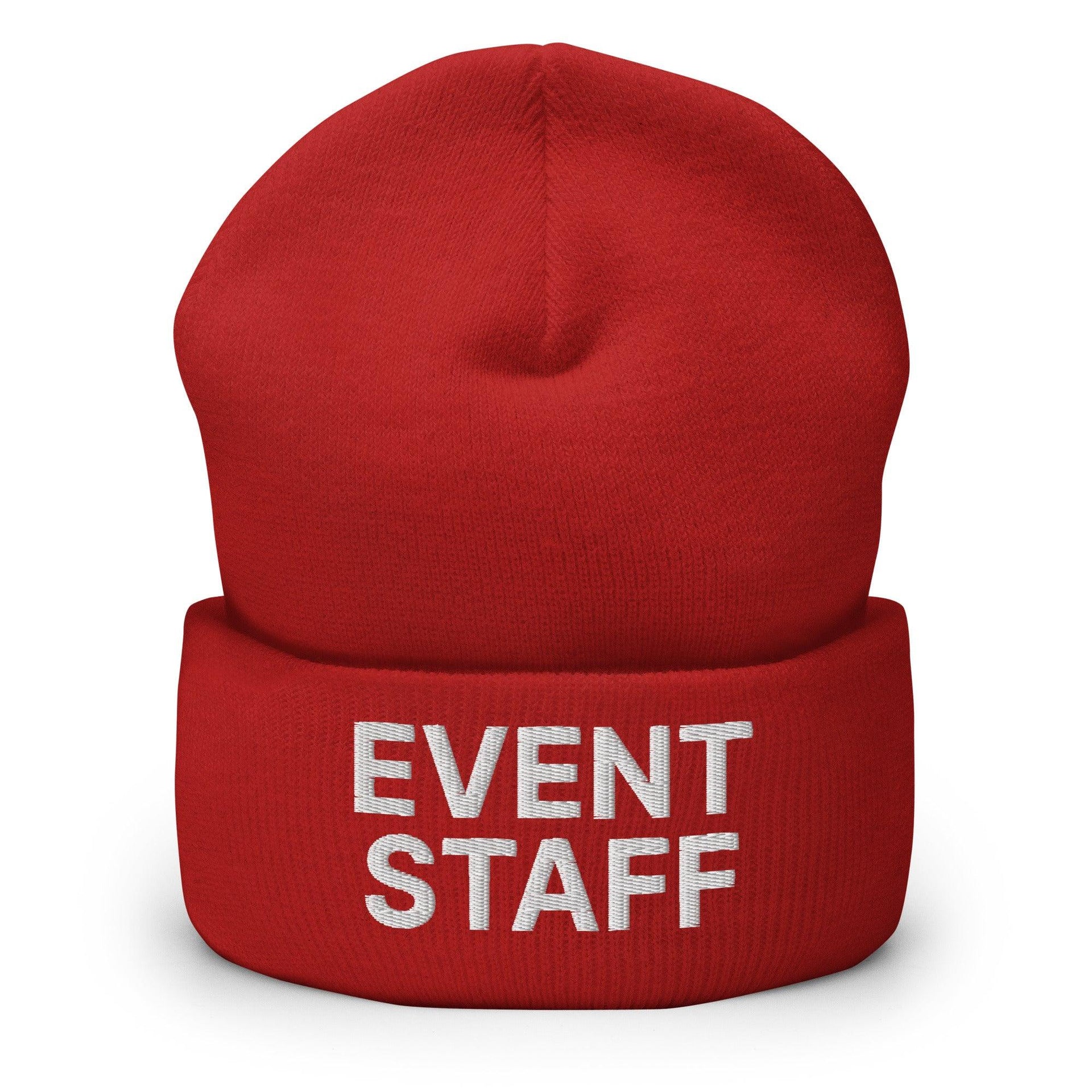 Event Staff Uniform Work Embroidered Knit Cuffed Beanie Red Beanies Capital Crowns Work