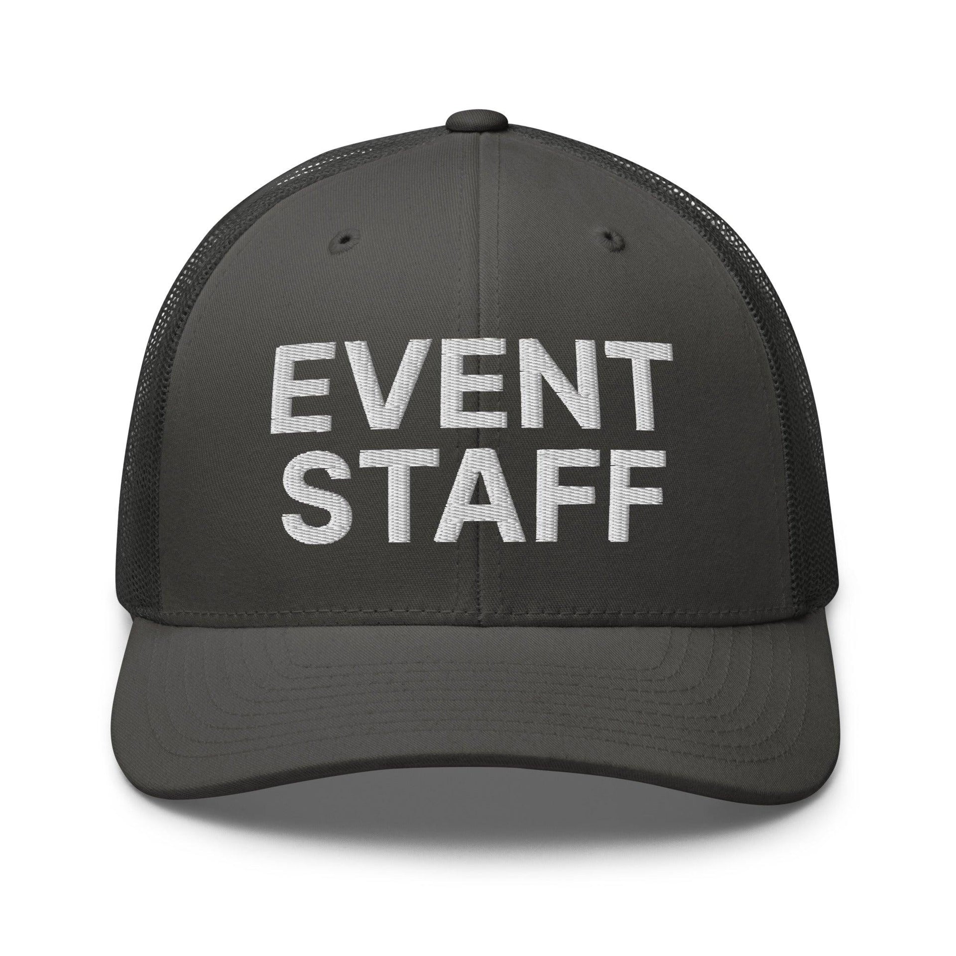 Event Staff Work Block Embroidered Mesh Trucker Hat Charcoal Capital Crowns Trucker Hats Work