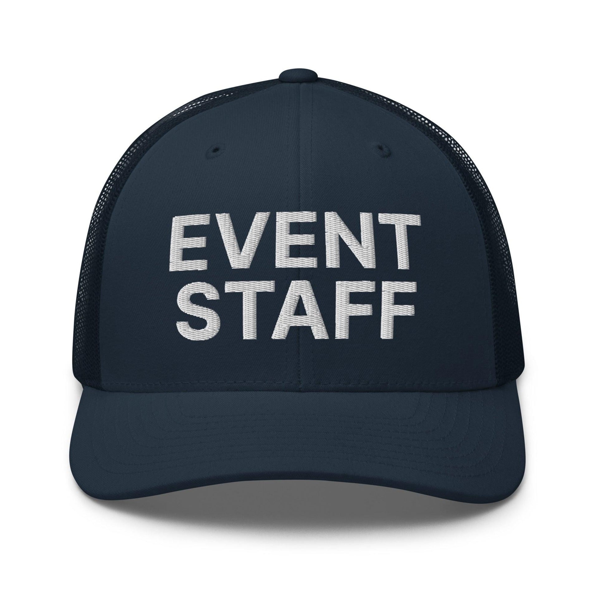 Event Staff Work Block Embroidered Mesh Trucker Hat Navy Capital Crowns Trucker Hats Work