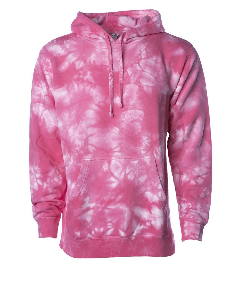 PRM4500TD - Unisex Midweight Tie Dye Hooded Pullover BASIC FLEECE COTTON / POLYESTER fleece GARMENT DYES Hood hoodie INDEPENDENT PINK-HIDE PREMIUM PRM PRM45 PRM4500 PRM4500TD PULLOVERS REGULAR sweatshirt Tie Dye UNISEX