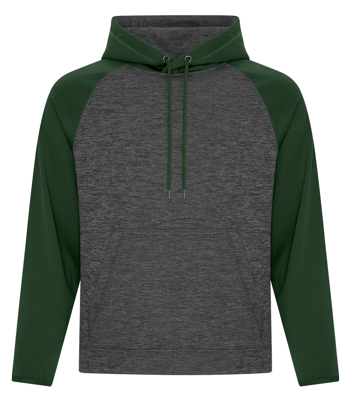 ATC F2047, Dynamic Heather Fleece Two Tone Hoodie, Charcoal Dynamic/Forest Green