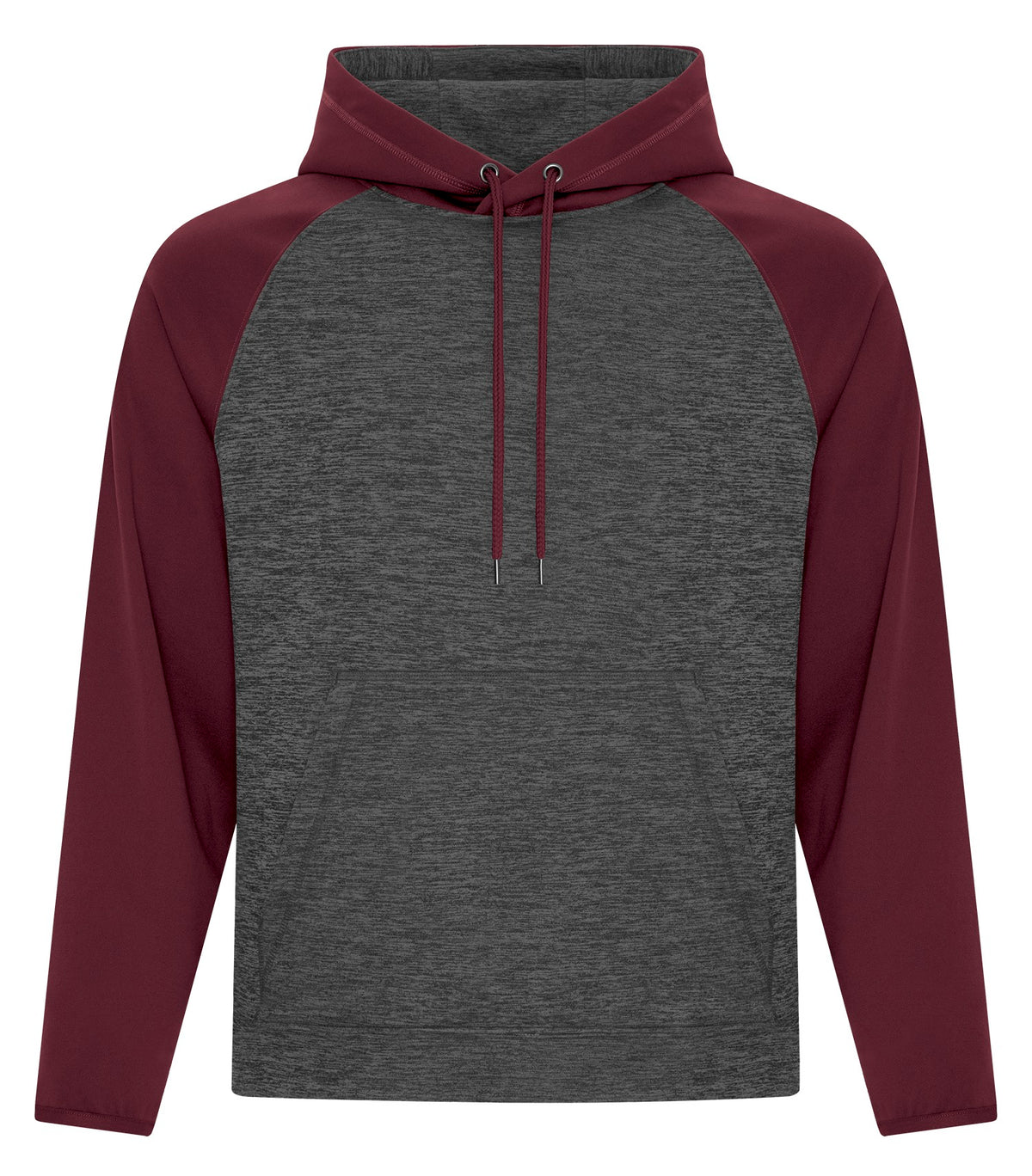 ATC F2047, Dynamic Heather Fleece Two Tone Hoodie, Charcoal Dynamic/Maroon