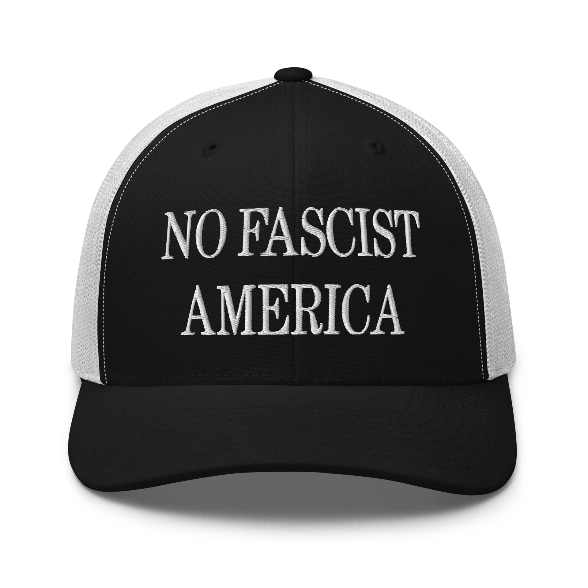No Fascist America Embroidered Retro Mesh Trucker Hat Black White Capital Crowns LADs Liberal Trucker Hats