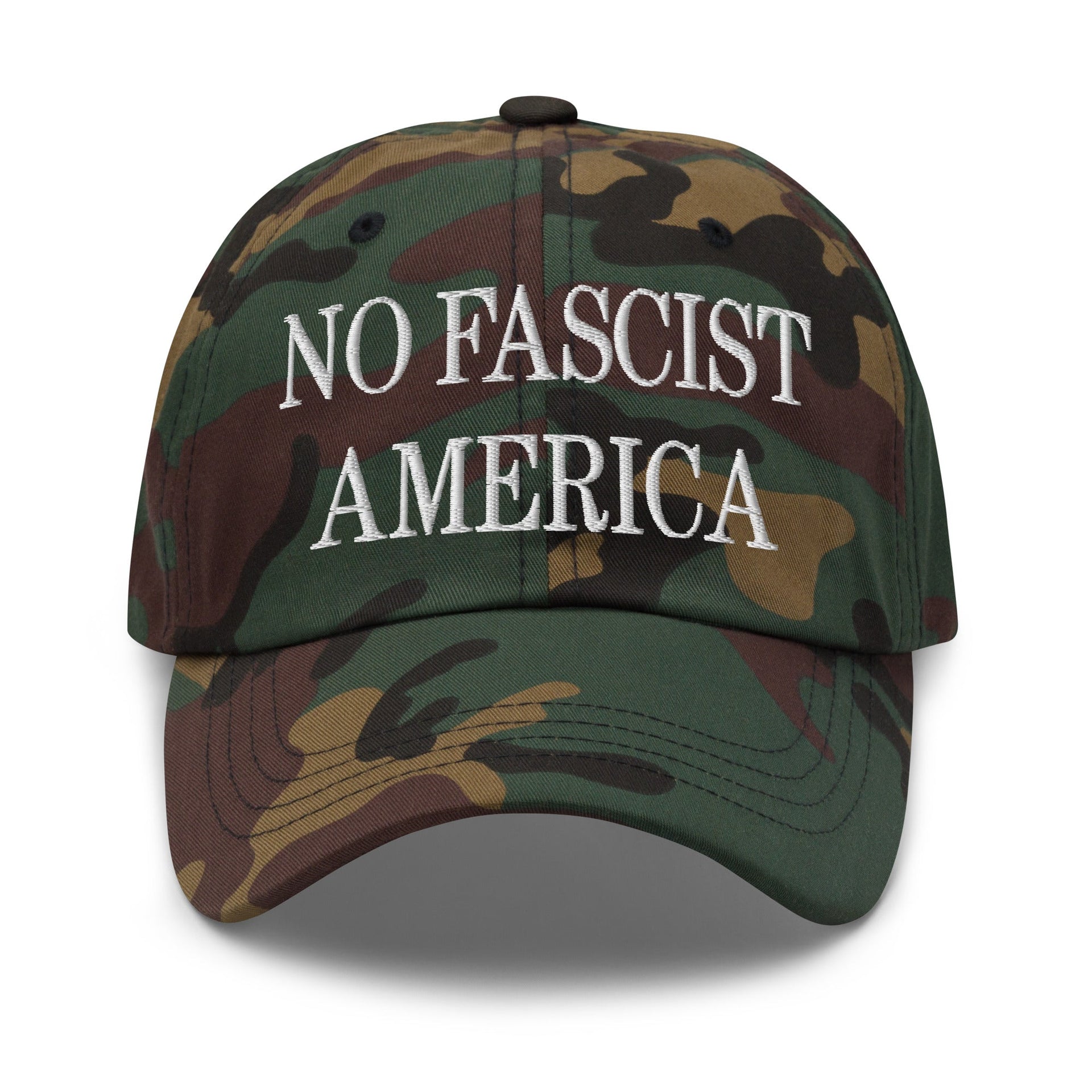 No Fascist America Embroidered Unstructured Dad Hat Green Camo Capital Crowns Dad Hats Liberal