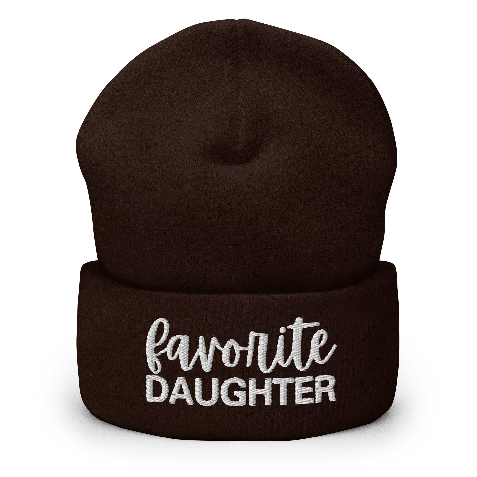 Favorite Daughter Embroidered Knit Cuffed Beanie Brown Beanies Capital Crowns Funny
