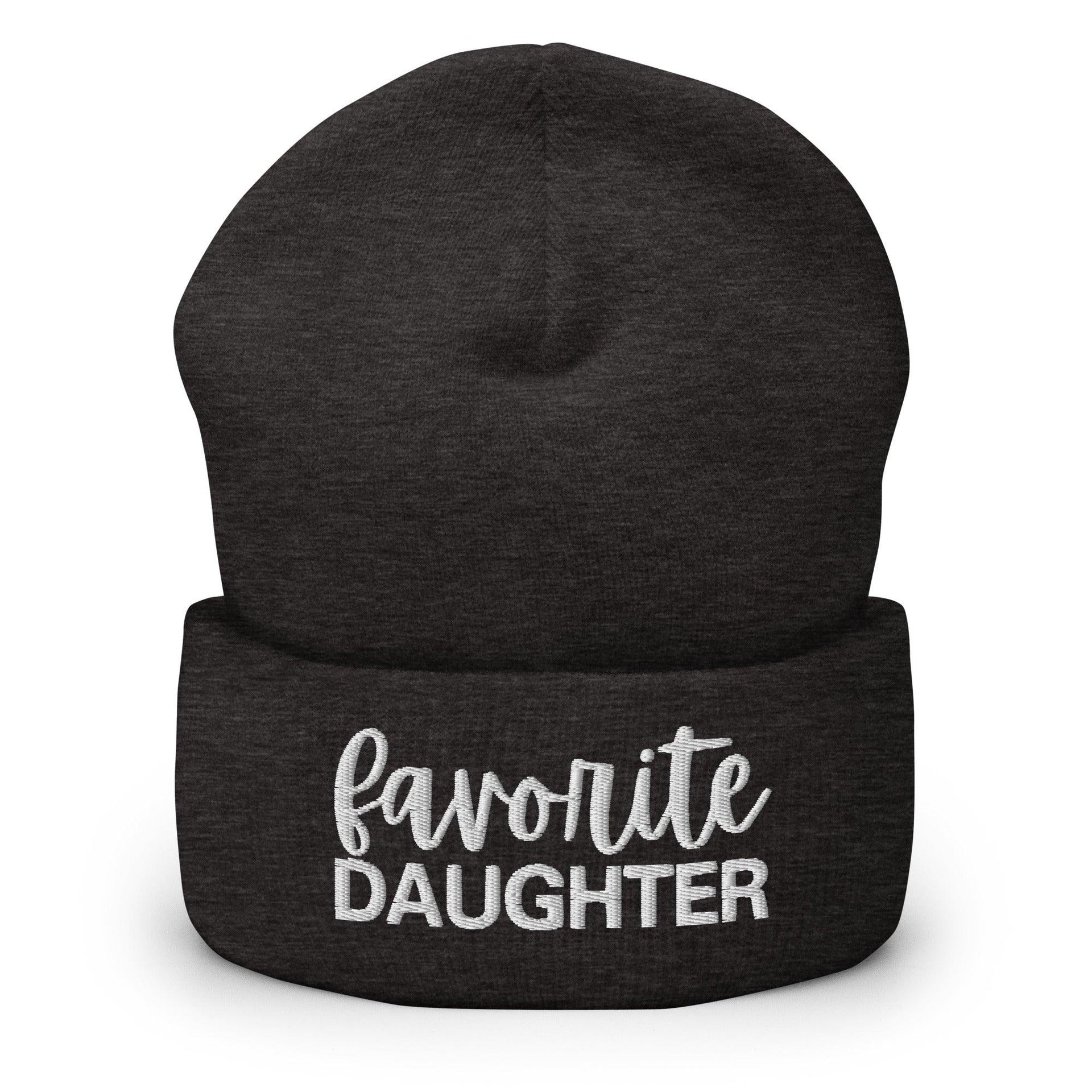 Favorite Daughter Embroidered Knit Cuffed Beanie Dark Grey Beanies Capital Crowns Funny