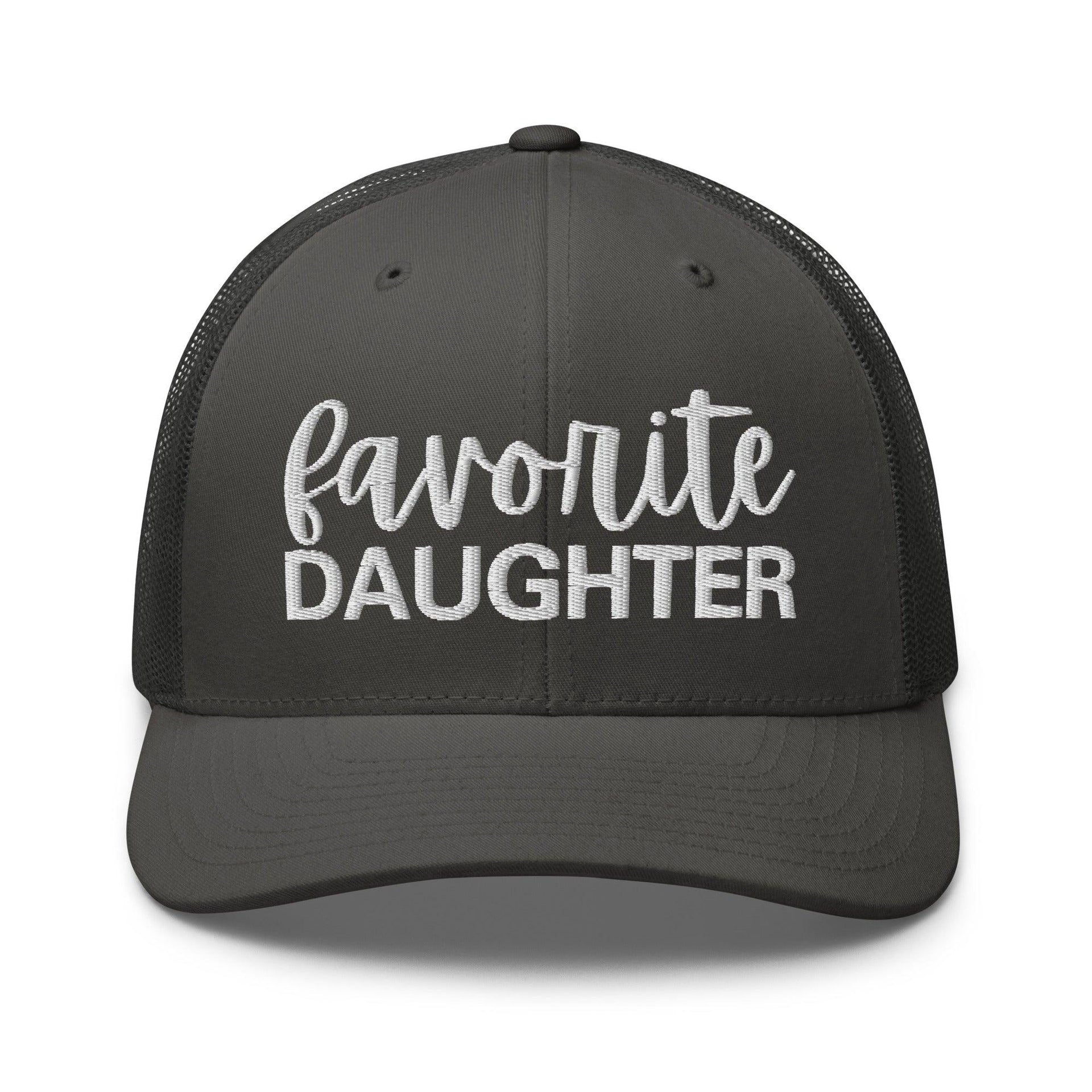 Favorite Daughter Embroidered Mesh Trucker Hat Charcoal Capital Crowns Funny Trucker Hats