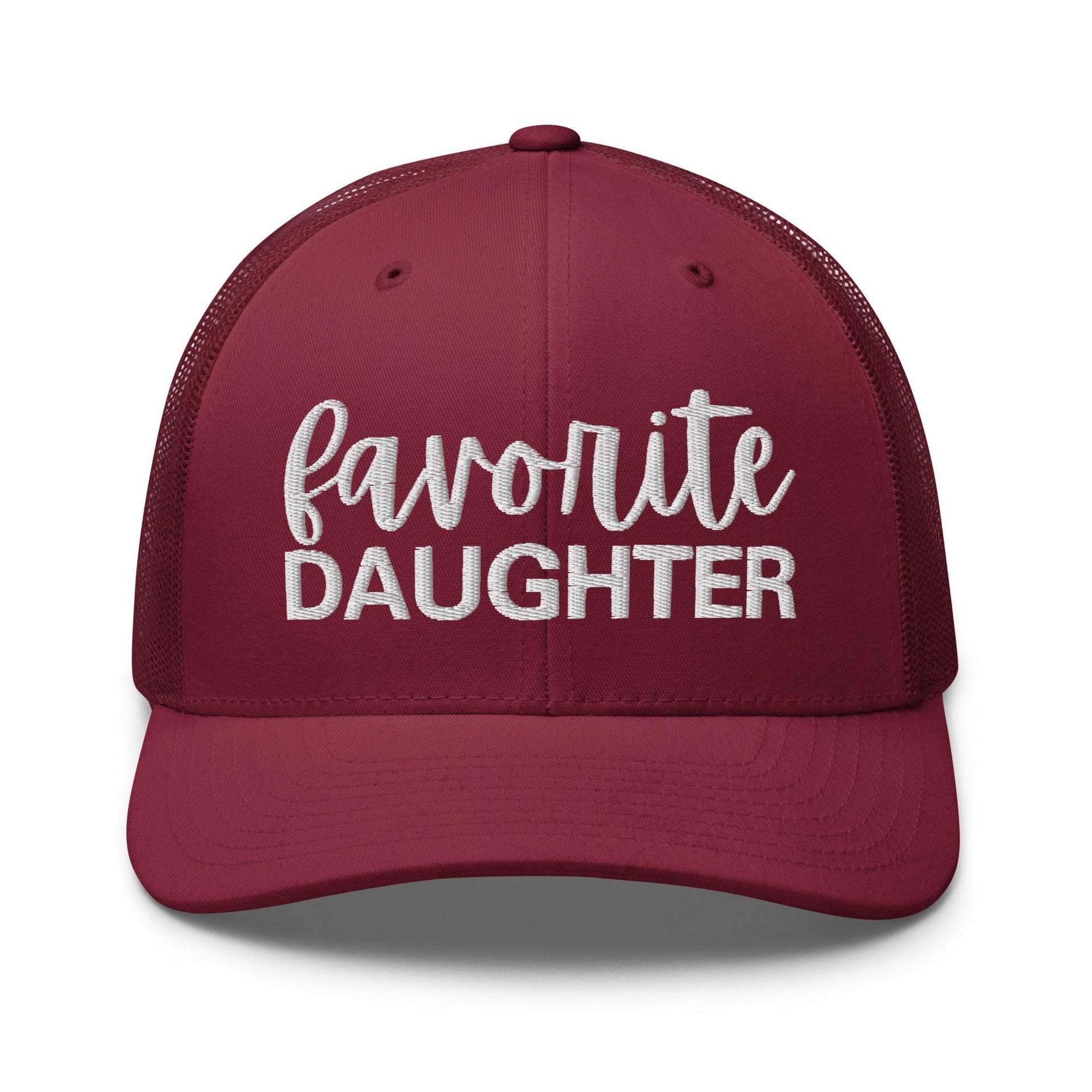 Favorite Daughter Embroidered Mesh Trucker Hat Cranberry Capital Crowns Funny Trucker Hats