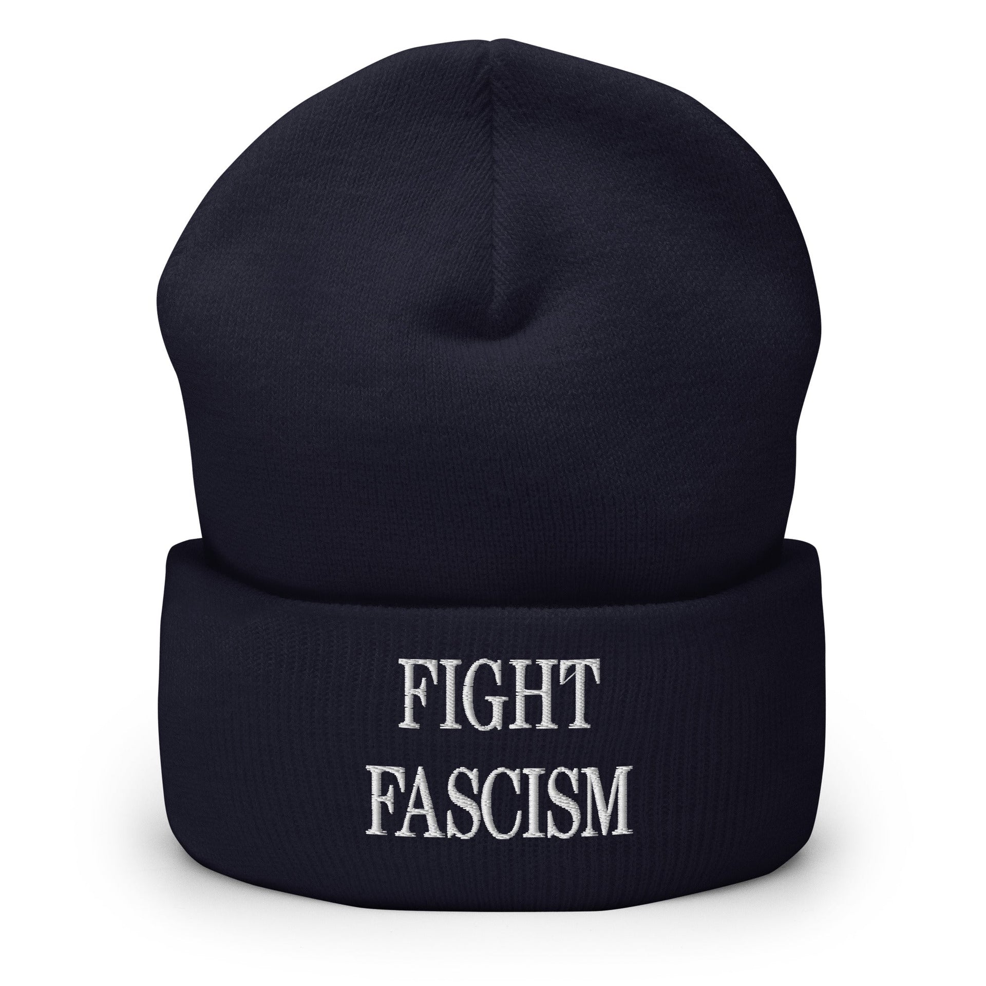 Fight Fascism Embroidered Cuffed Knit Beanie Navy Beanies Capital Crowns Liberal