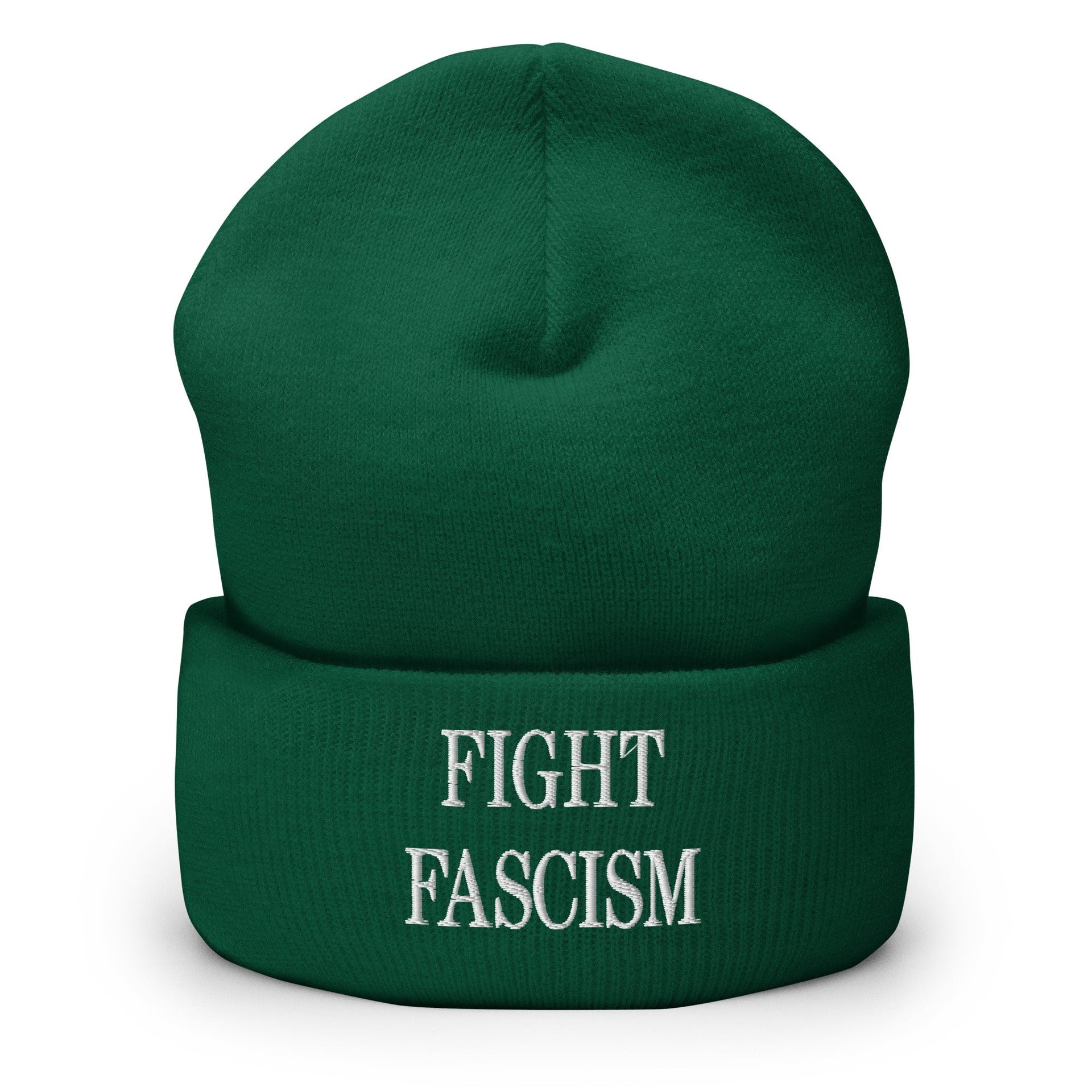 Fight Fascism Embroidered Cuffed Knit Beanie Spruce Beanies Capital Crowns Liberal