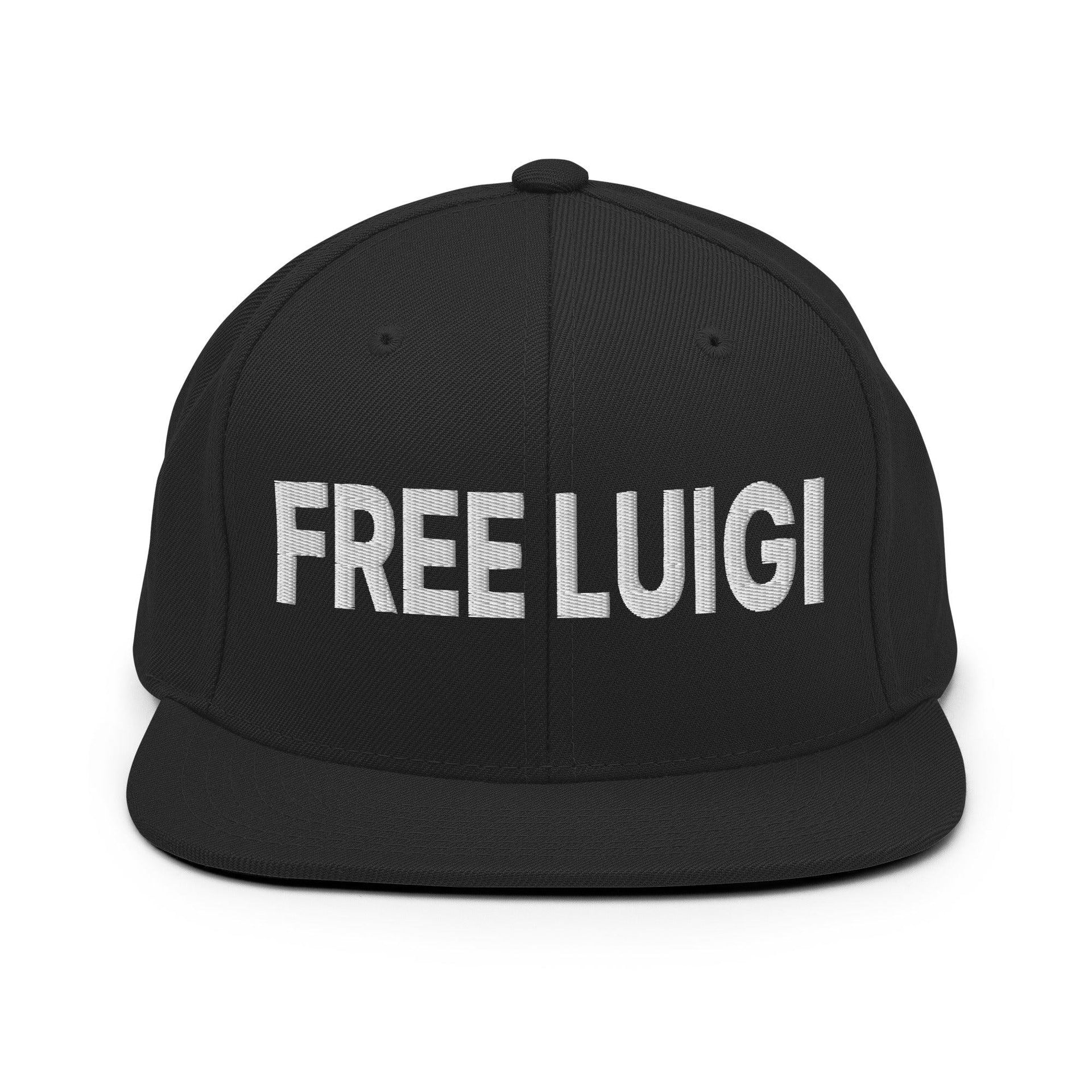 Free Luigi Mangione Embroidered Flat Bill Brim Snapback Hat Black Capital Crowns Funny LADs Luigi Luigi Apparel luigi mangione Snapback Hats