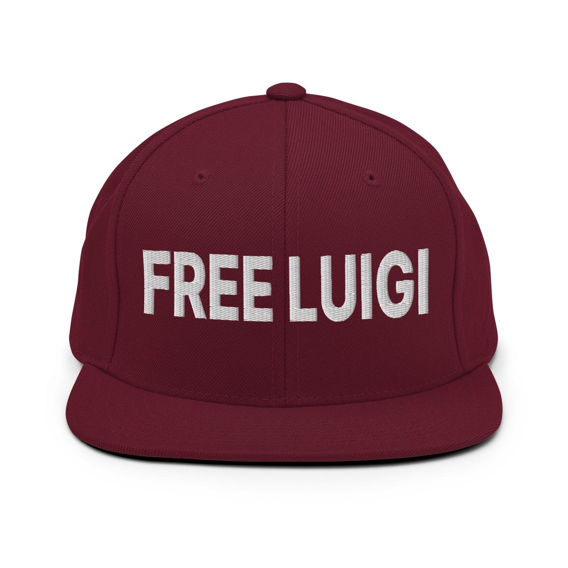 Free Luigi Mangione Embroidered Flat Bill Brim Snapback Hat Maroon Capital Crowns Funny LADs Luigi Luigi Apparel luigi mangione Snapback Hats