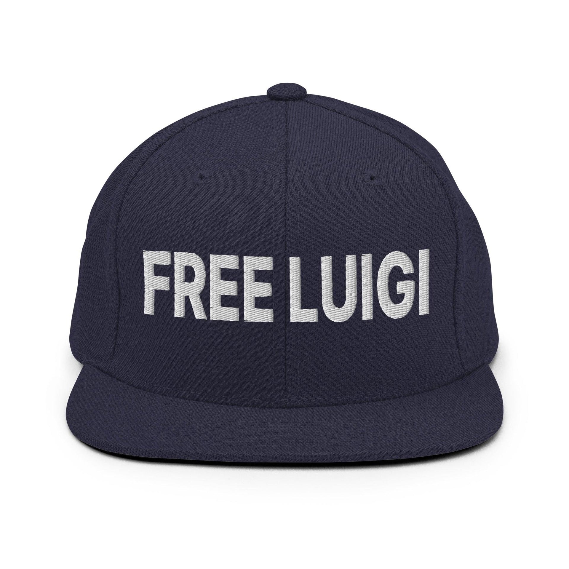Free Luigi Mangione Embroidered Flat Bill Brim Snapback Hat Navy Capital Crowns Funny LADs Luigi Luigi Apparel luigi mangione Snapback Hats