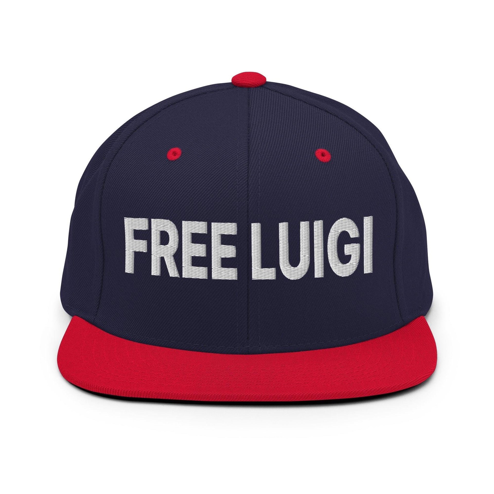 Free Luigi Mangione Embroidered Flat Bill Brim Snapback Hat Navy Red Capital Crowns Funny LADs Luigi Luigi Apparel luigi mangione Snapback Hats
