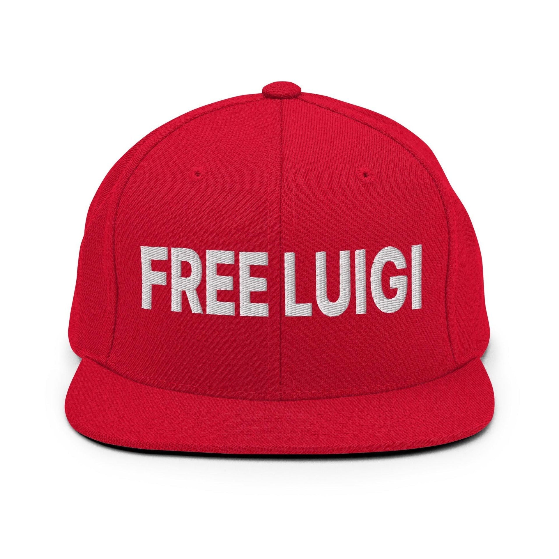 Free Luigi Mangione Embroidered Flat Bill Brim Snapback Hat Red Capital Crowns Funny LADs Luigi Luigi Apparel luigi mangione Snapback Hats