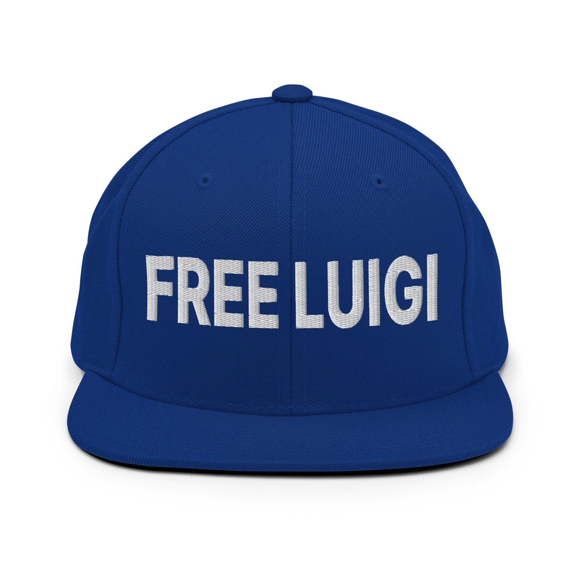 Free Luigi Mangione Embroidered Flat Bill Brim Snapback Hat Royal Blue Capital Crowns Funny LADs Luigi Luigi Apparel luigi mangione Snapback Hats