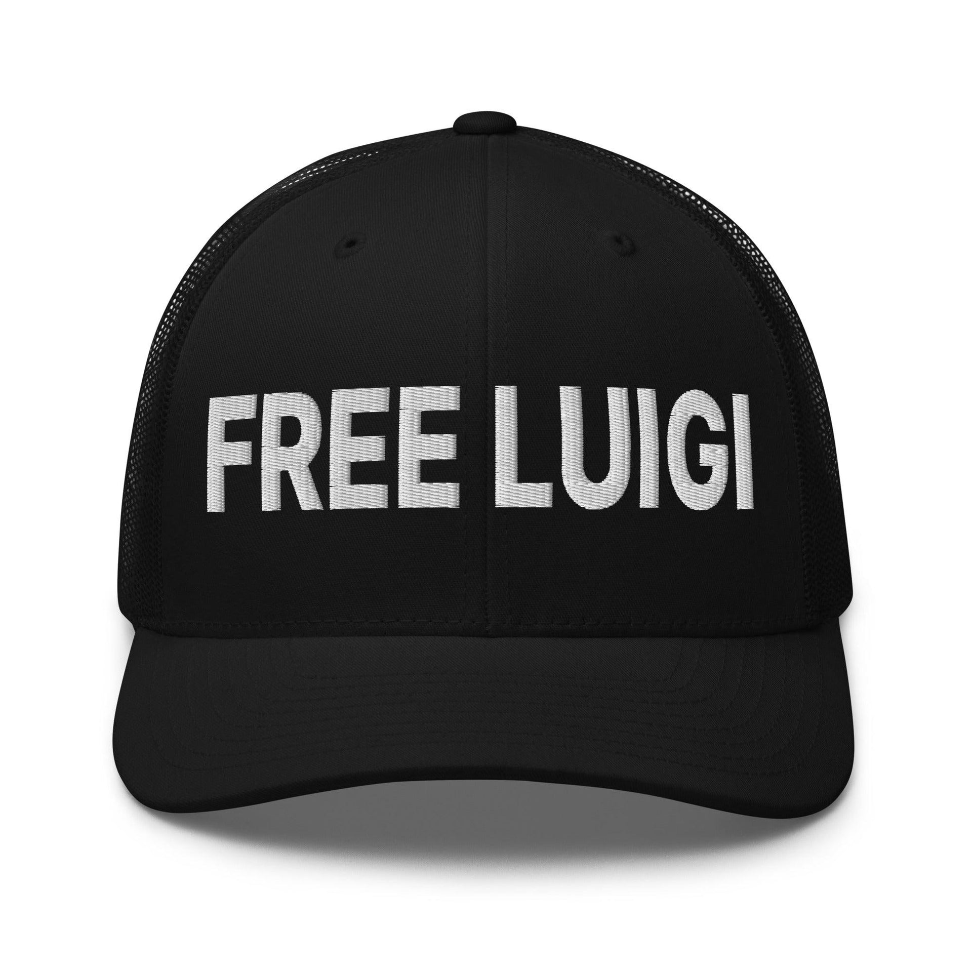 Free Luigi Mangione Embroidered Mesh Trucker Hat Black Capital Crowns Funny LADs Luigi Luigi Apparel luigi mangione Trucker Hats