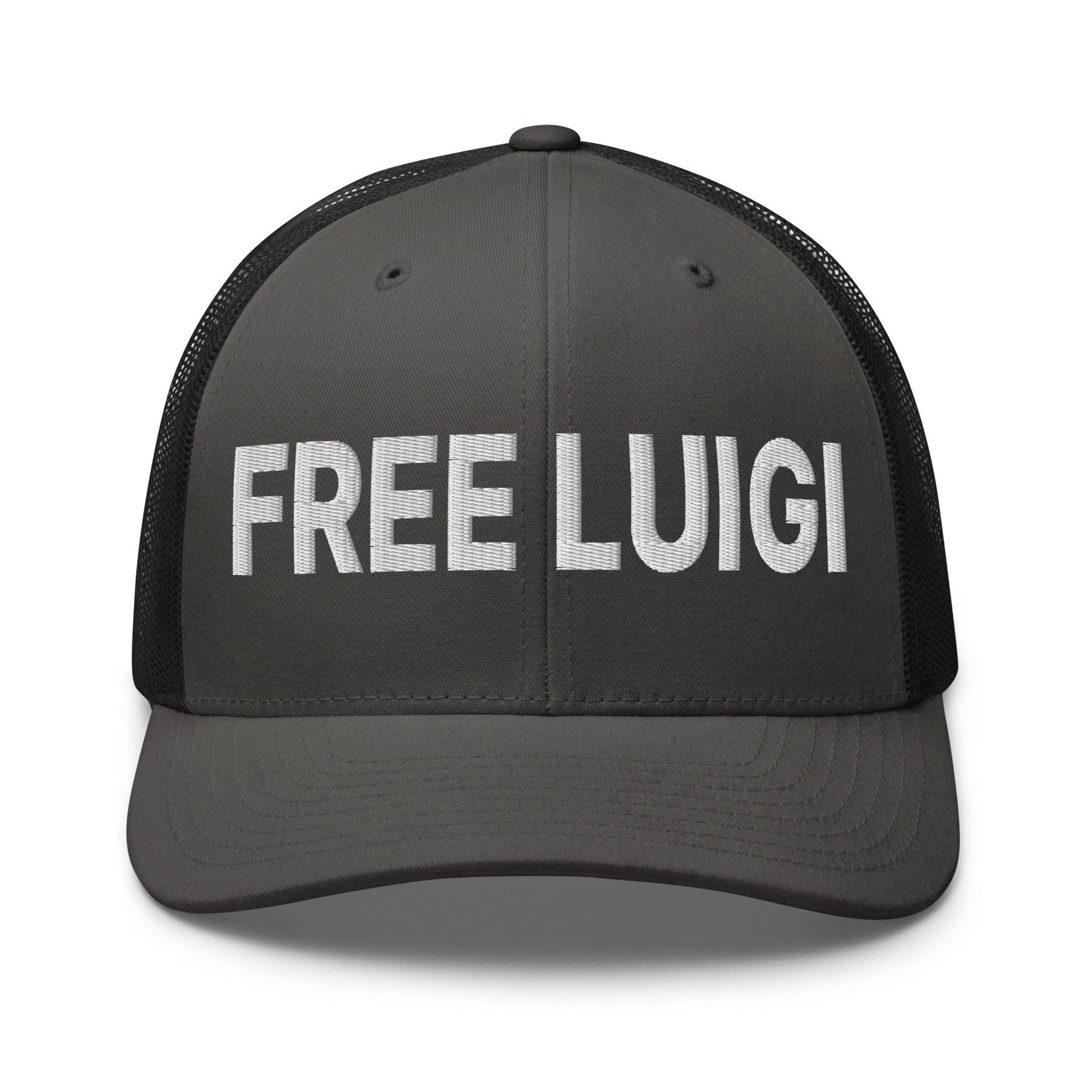 Free Luigi Mangione Embroidered Mesh Trucker Hat Charcoal Black Capital Crowns Funny LADs Luigi Luigi Apparel luigi mangione Trucker Hats