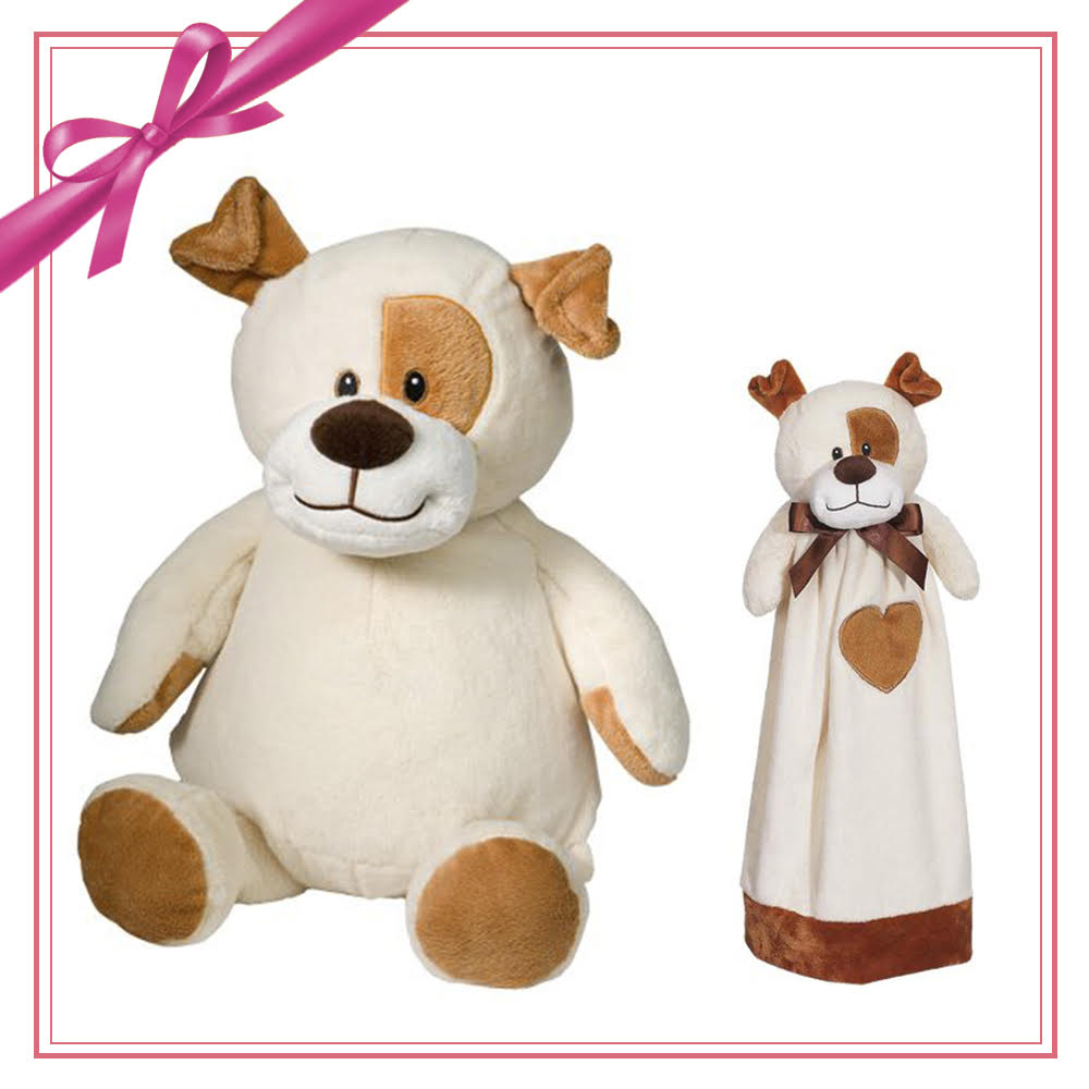 Gift Set - Pauley Puppy Dog Buddy & Blankey cream Gift Set
