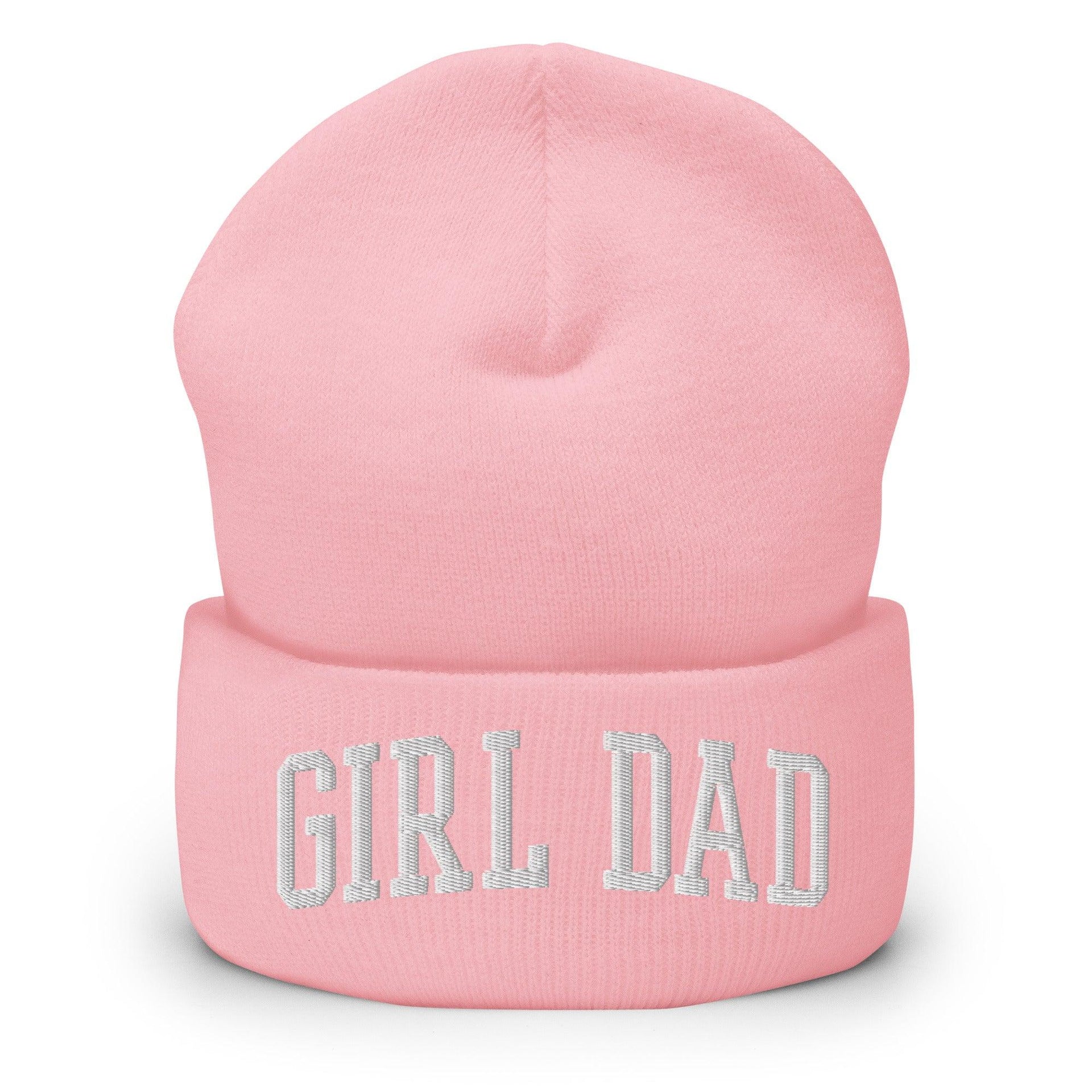 Girl Dad Varsity Letterman Block Embroidered Knit Cuffed Beanie Baby Pink Beanies Capital Crowns Dad Hats Funny