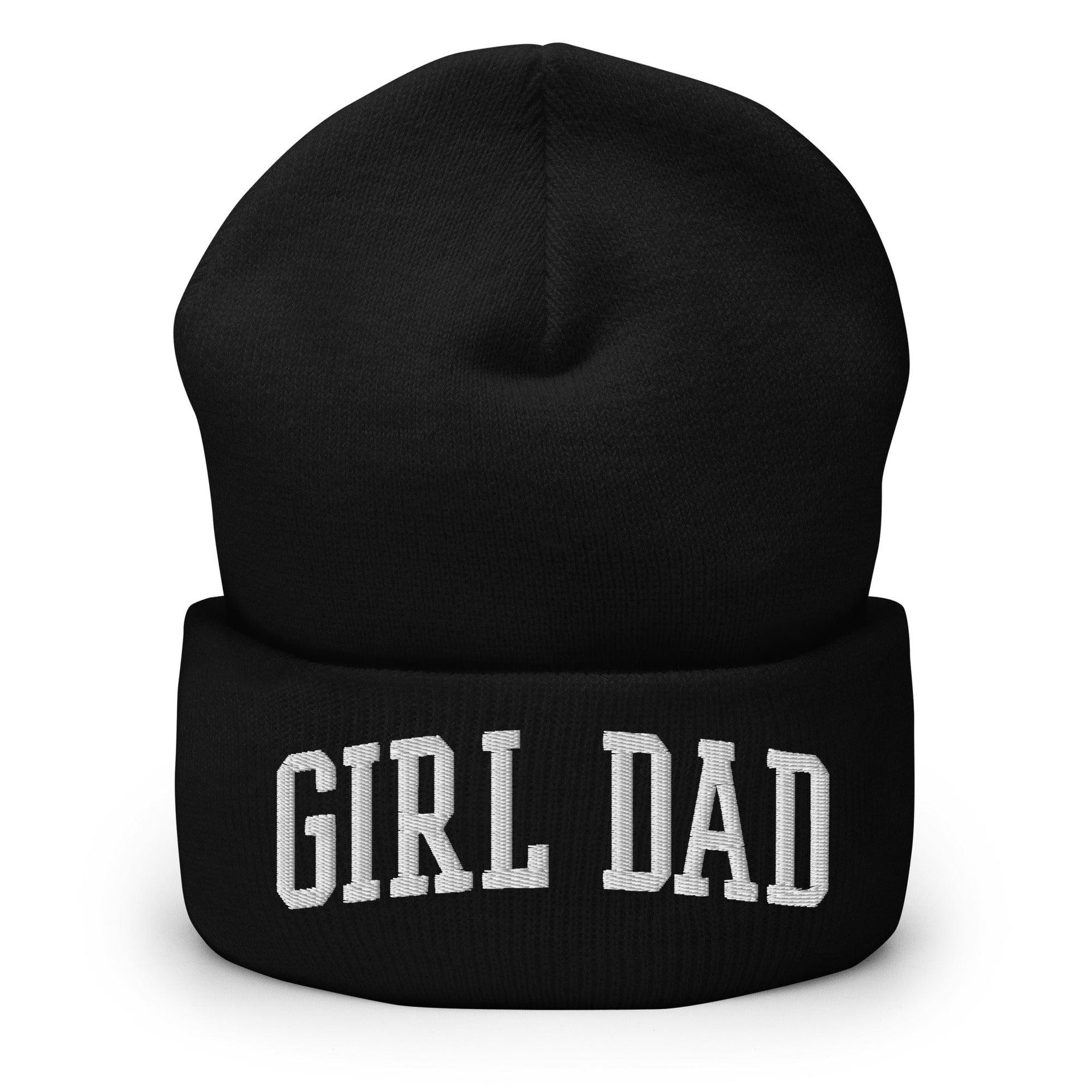 Girl Dad Varsity Letterman Block Embroidered Knit Cuffed Beanie Black Beanies Capital Crowns Dad Hats Funny