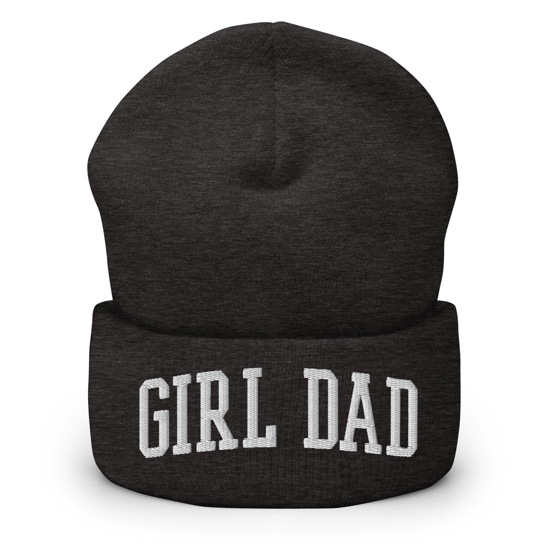 Girl Dad Varsity Letterman Block Embroidered Knit Cuffed Beanie Dark Grey Beanies Capital Crowns Dad Hats Funny