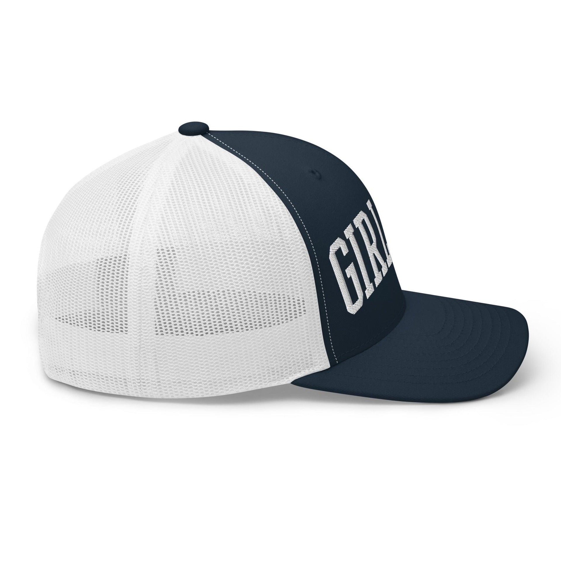 Girl Dad Varsity Letterman Embroidered Mesh Trucker Hat Capital Crowns Dad Hats Funny Trucker Hats