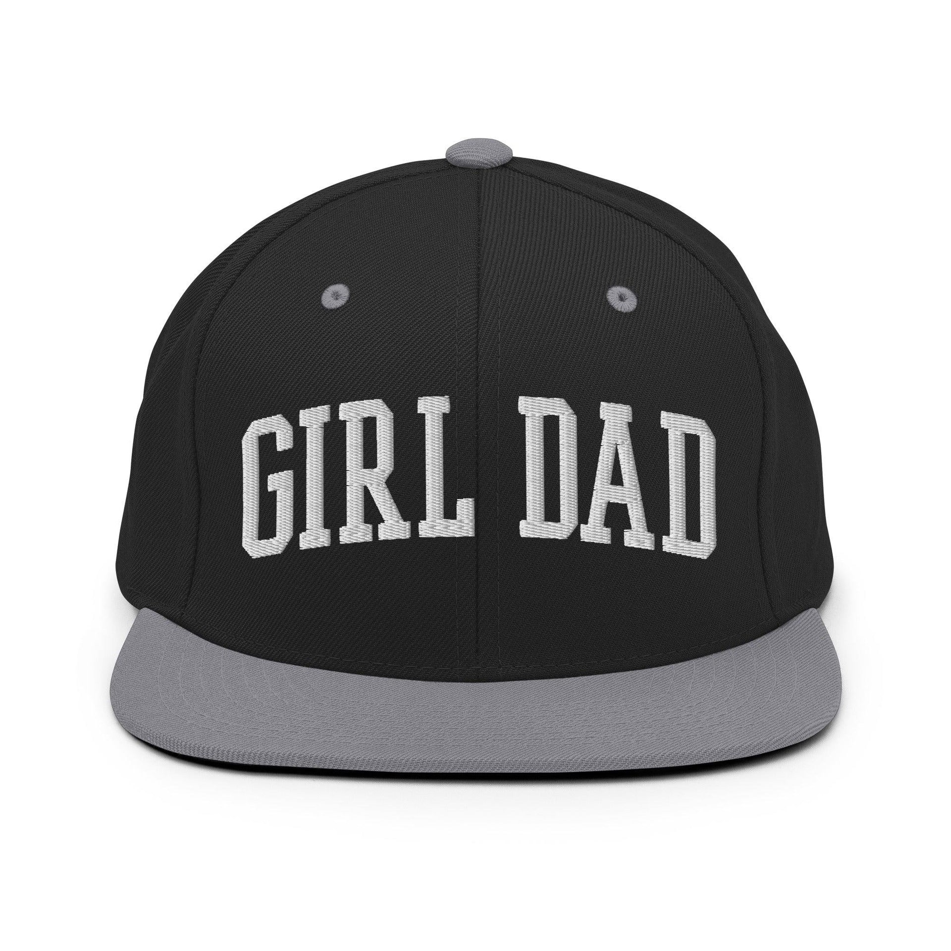 Girl Dad Varsity Letterman Flat Bill Brim Snapback Hat Black Silver Capital Crowns Dad Hats Funny Snapback Hats