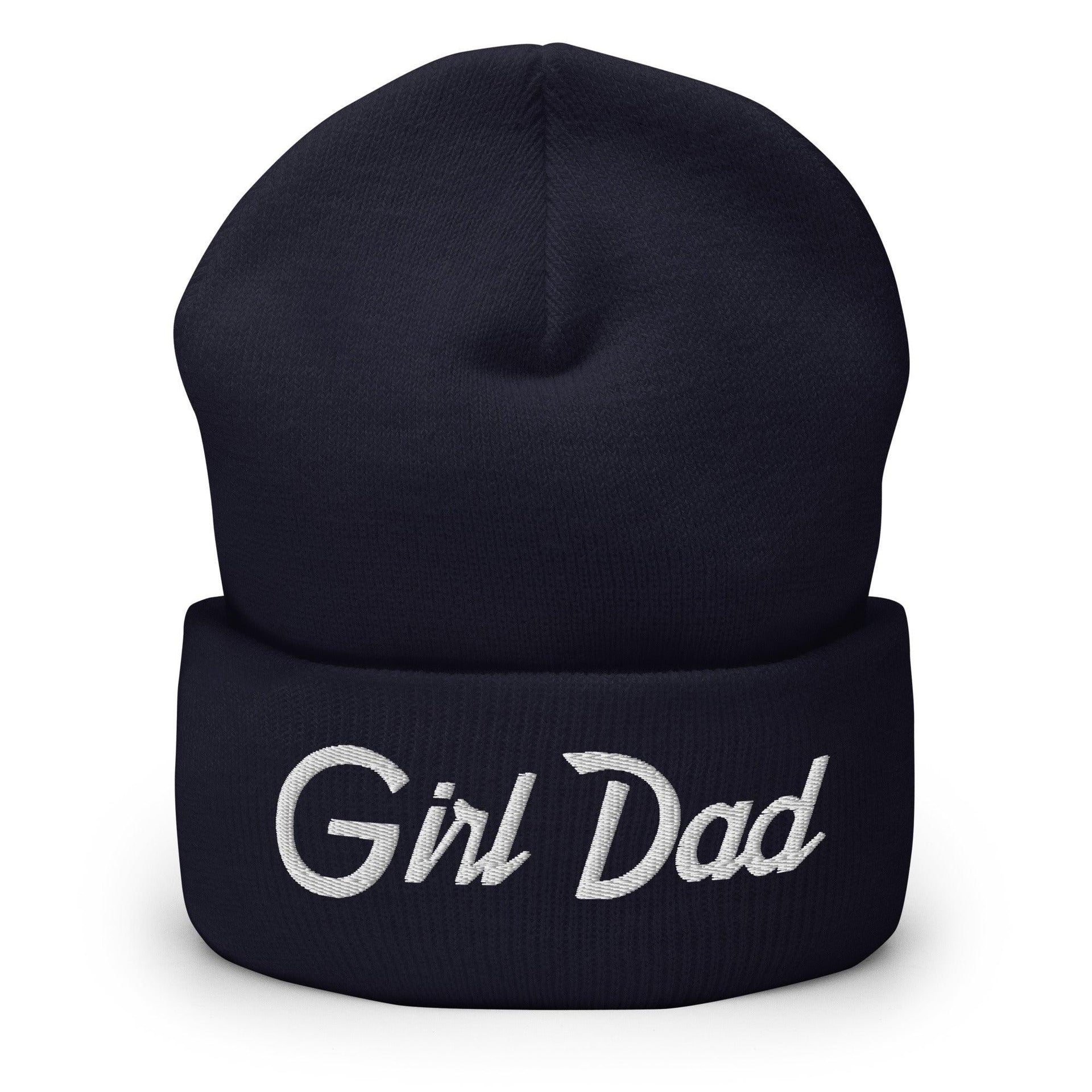 Girl Dad Vintage Sports Script Embroidered Knit Cuffed Beanie Navy Beanies Capital Crowns Dad Hats Funny