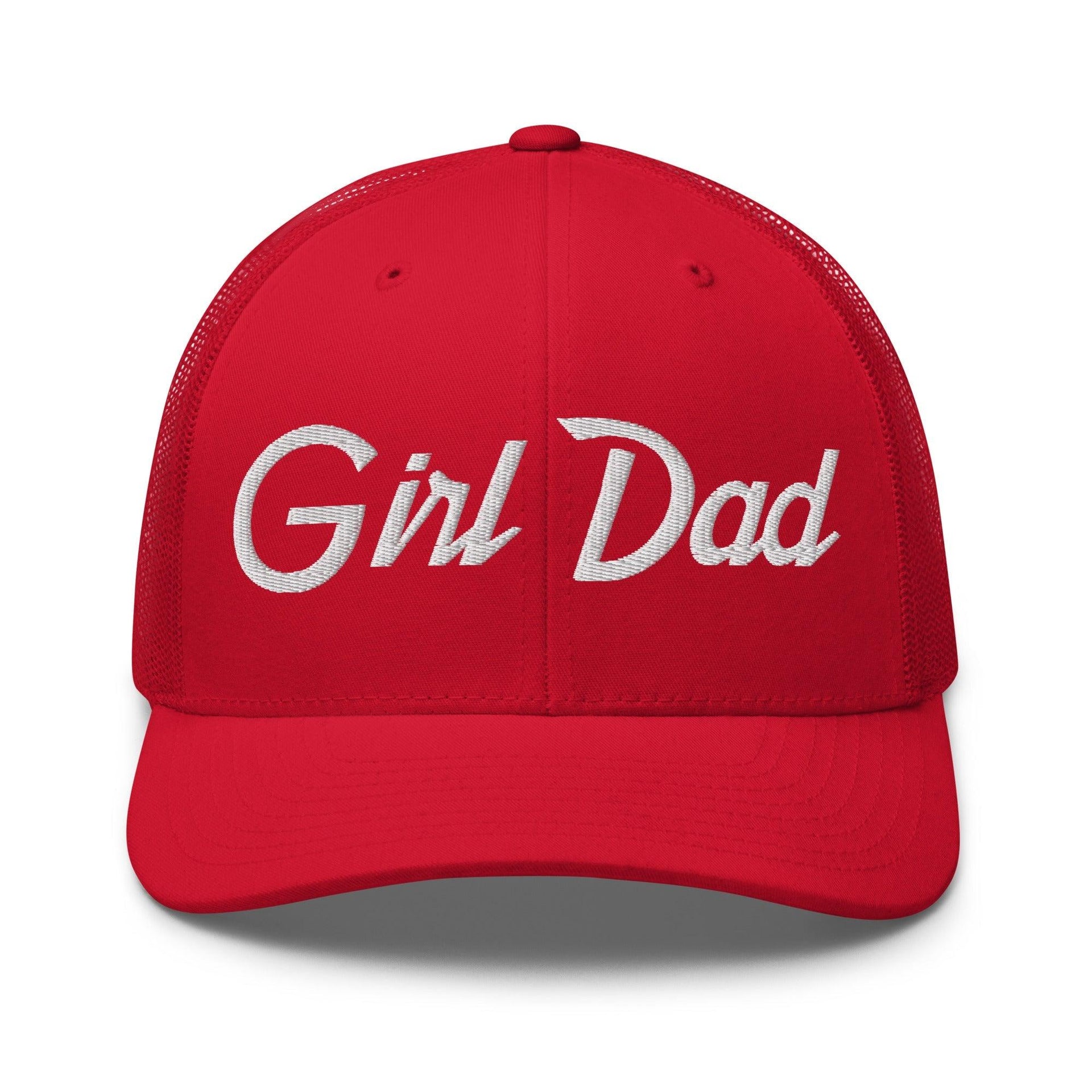 Girl Dad Vintage Sports Script Embroidered Mesh Trucker Hat Red Capital Crowns Dad Hats Funny Trucker Hats