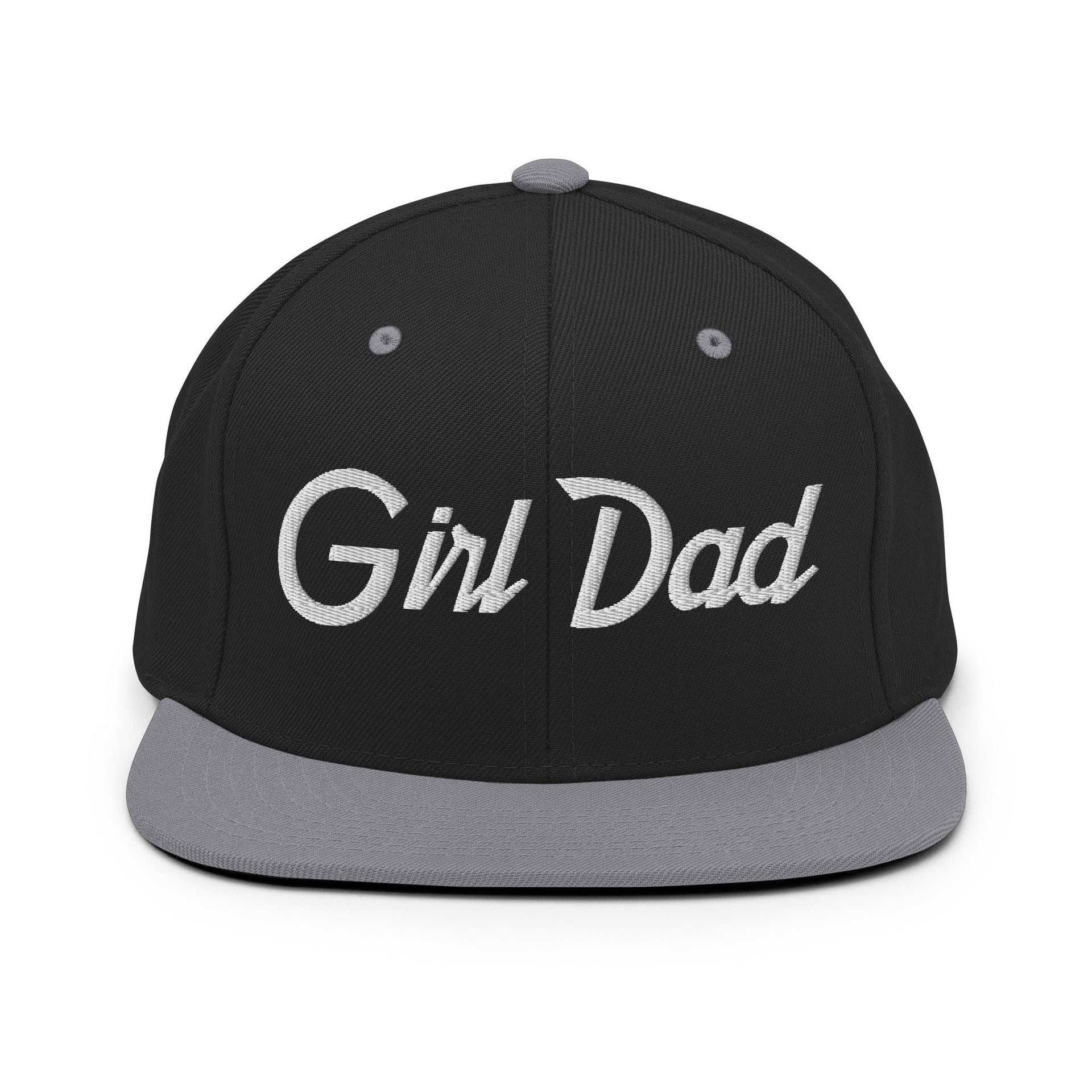 Girl Dad Vintage Sports Script Flat Bill Brim Snapback Hat Black Silver Capital Crowns Dad Hats Funny Snapback Hats