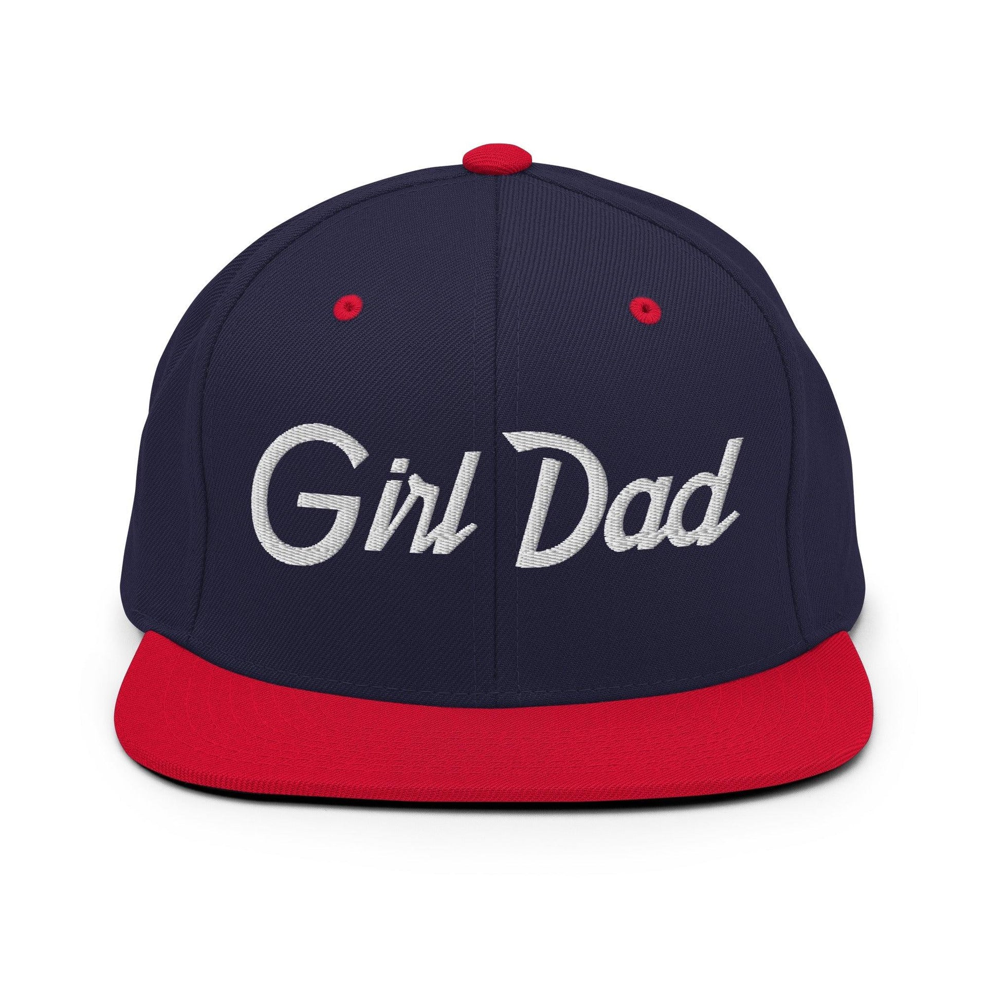 Girl Dad Vintage Sports Script Flat Bill Brim Snapback Hat Navy Red Capital Crowns Dad Hats Funny Snapback Hats